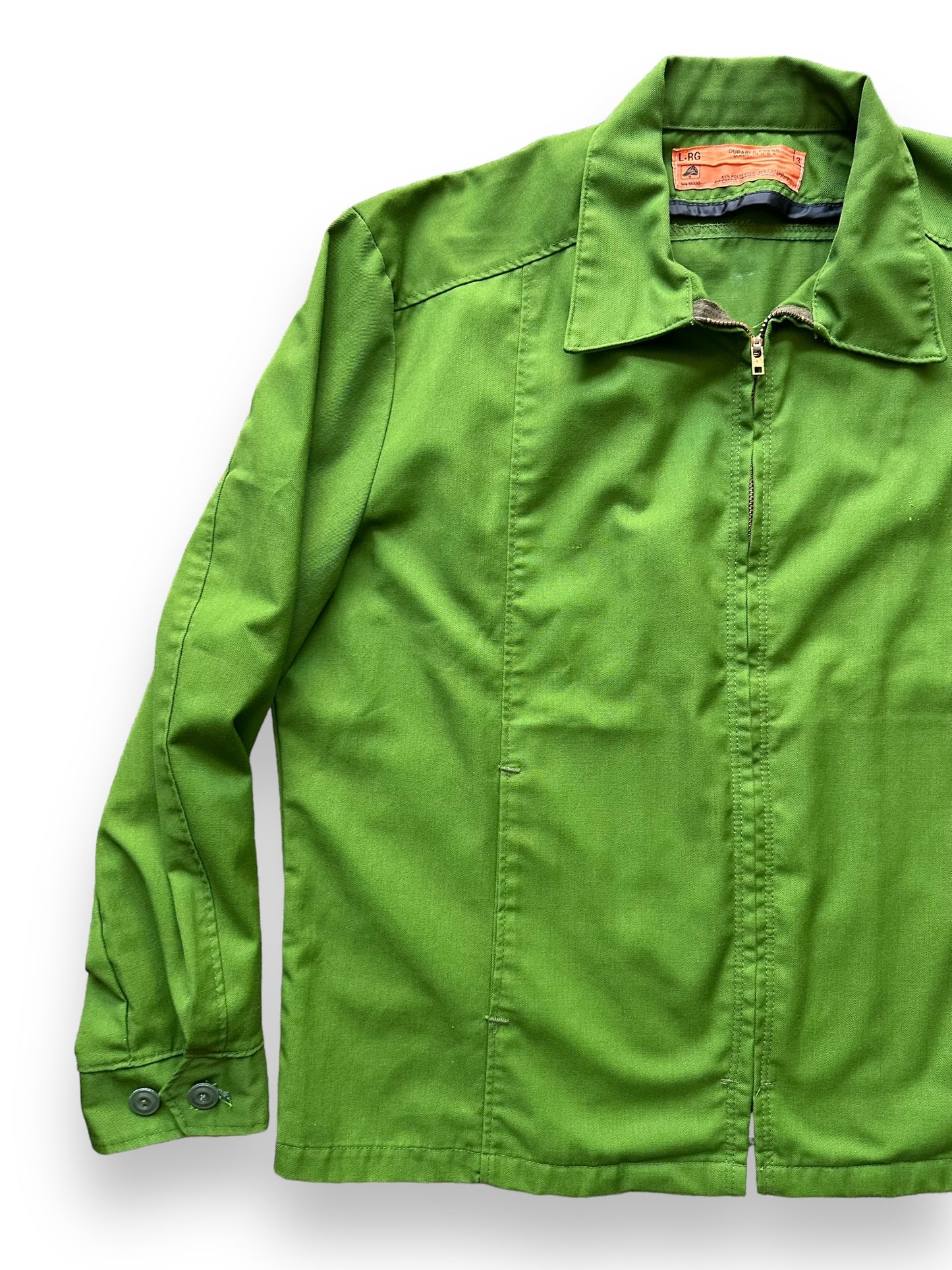 Front Right View of Vintage Red Kap Chartreuse Work Jacket SZ L