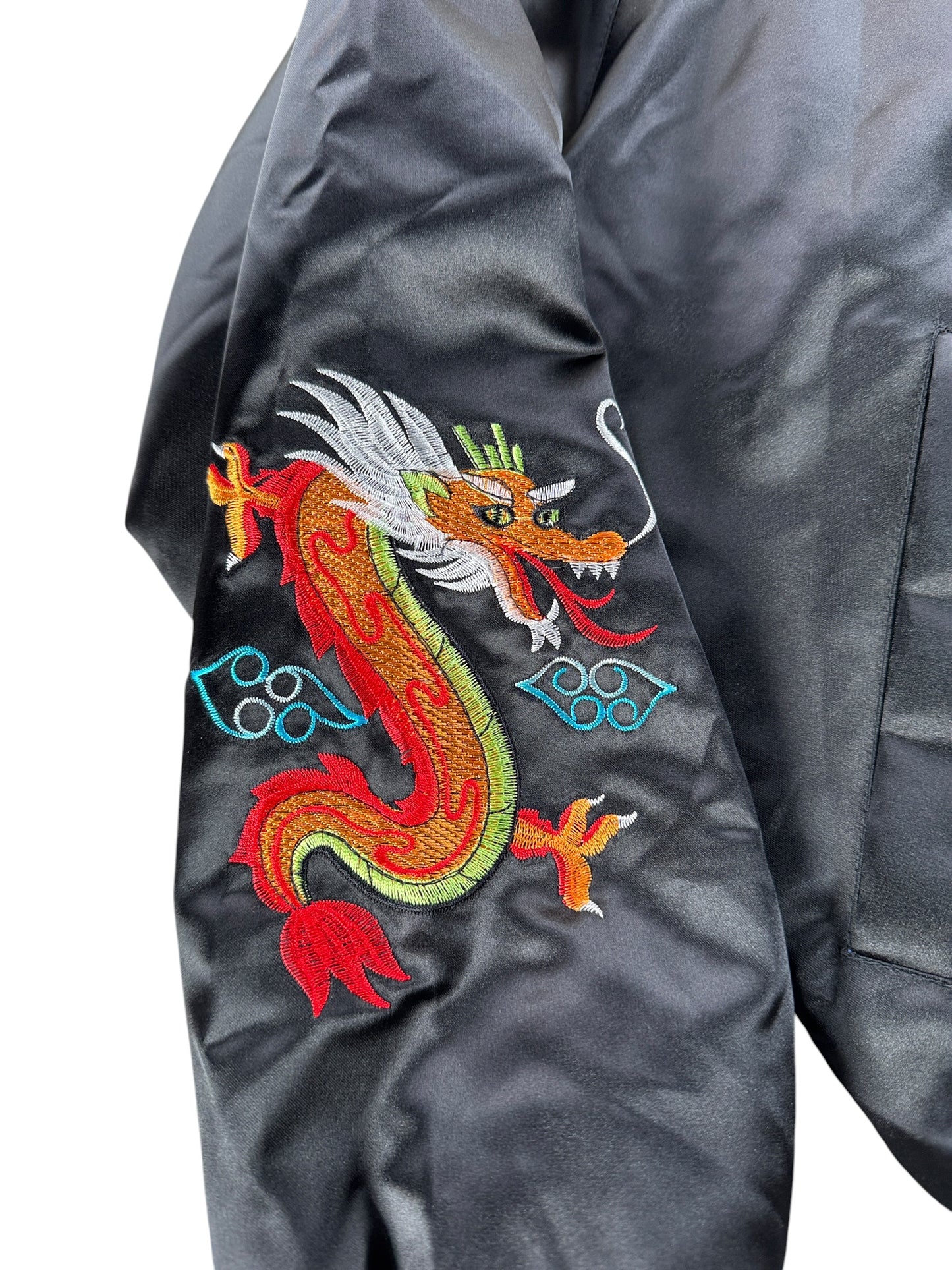 Sleeve Embroidery on Vintage Korea Souvenir Jacket SZ L