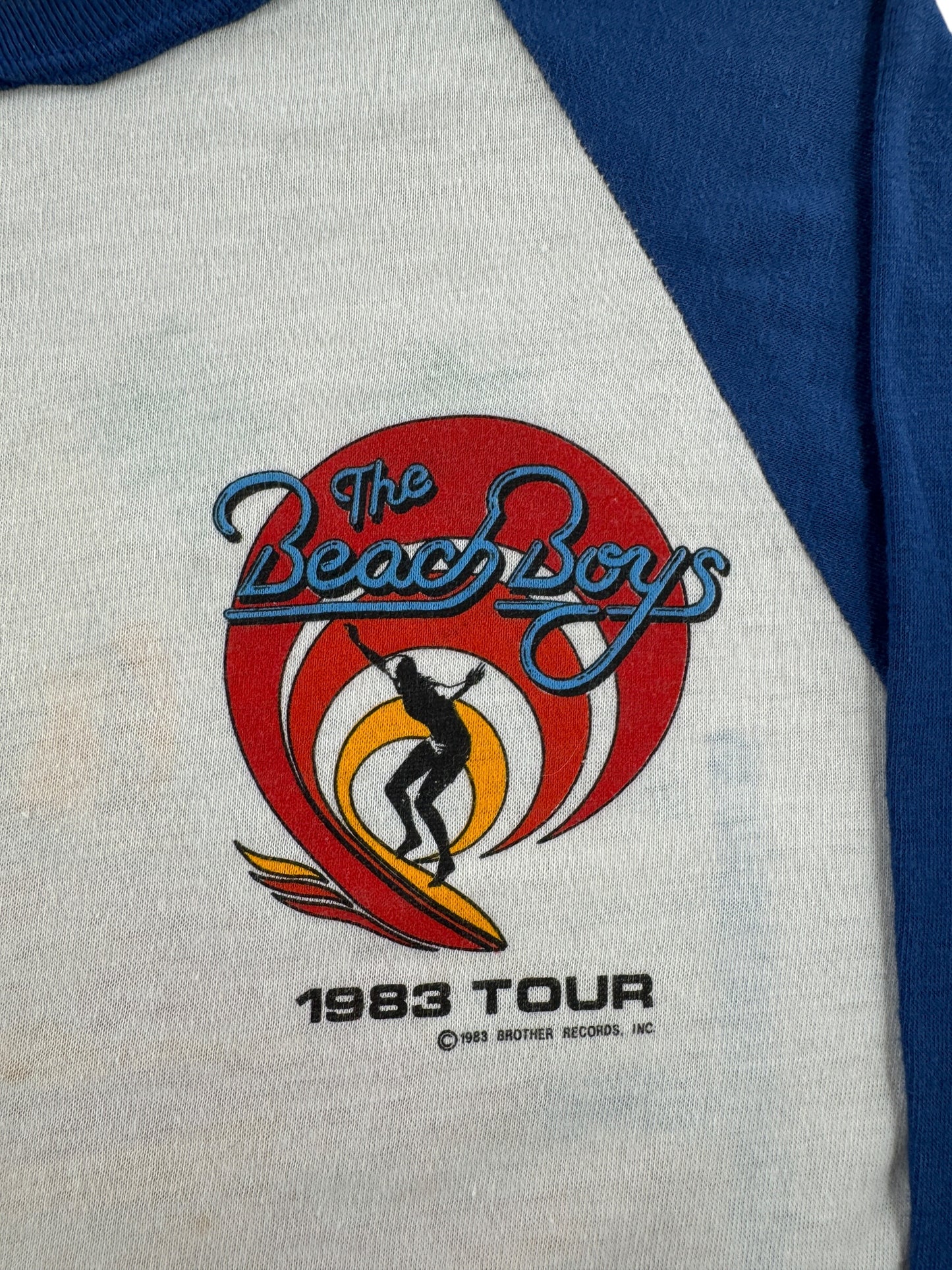 Graphic of Vintage 1983 The Beach Boys Baseball Tee SZ M (Fits XS/S)