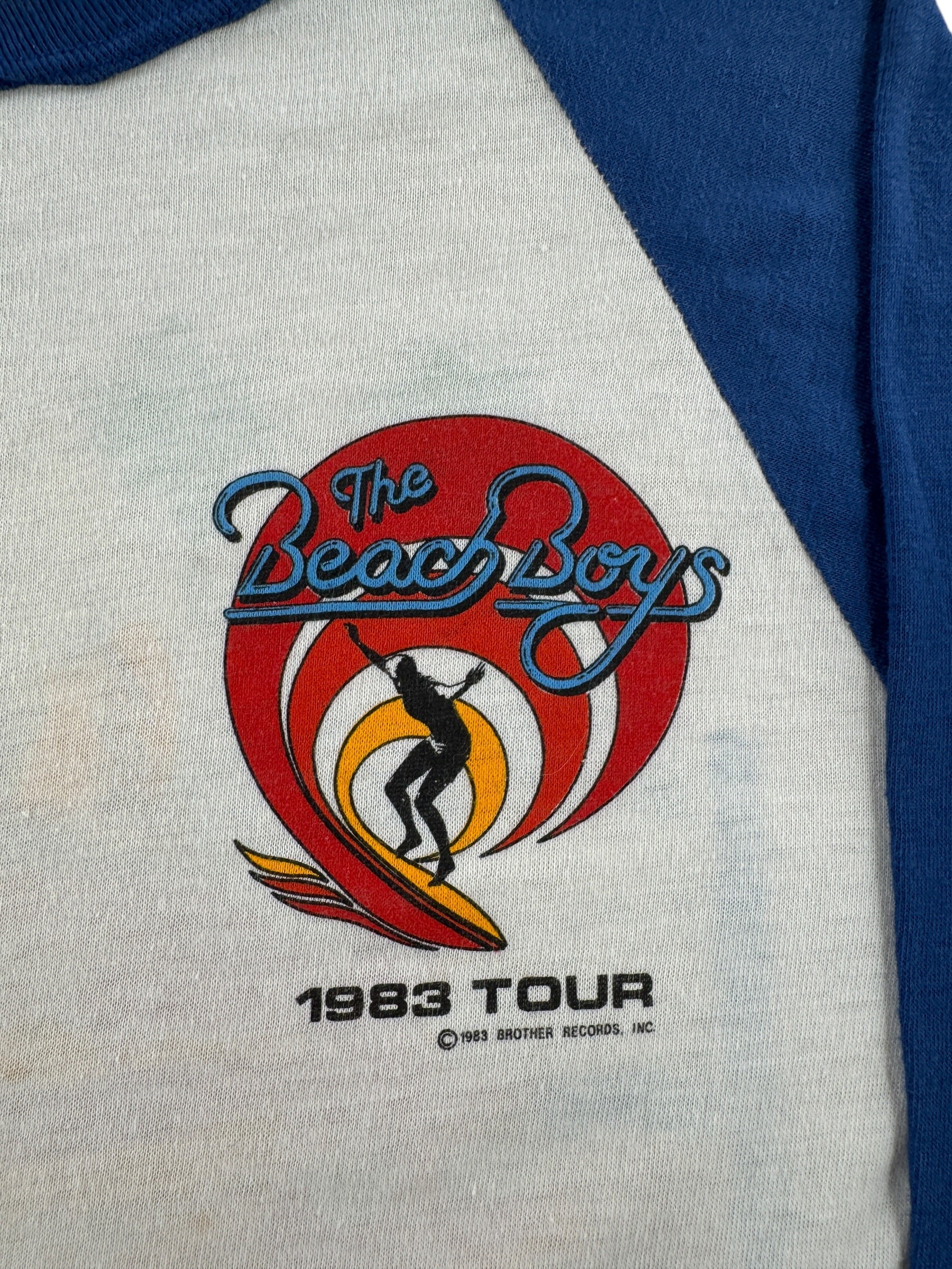 Graphic of Vintage 1983 The Beach Boys Baseball Tee SZ M (Fits XS/S)