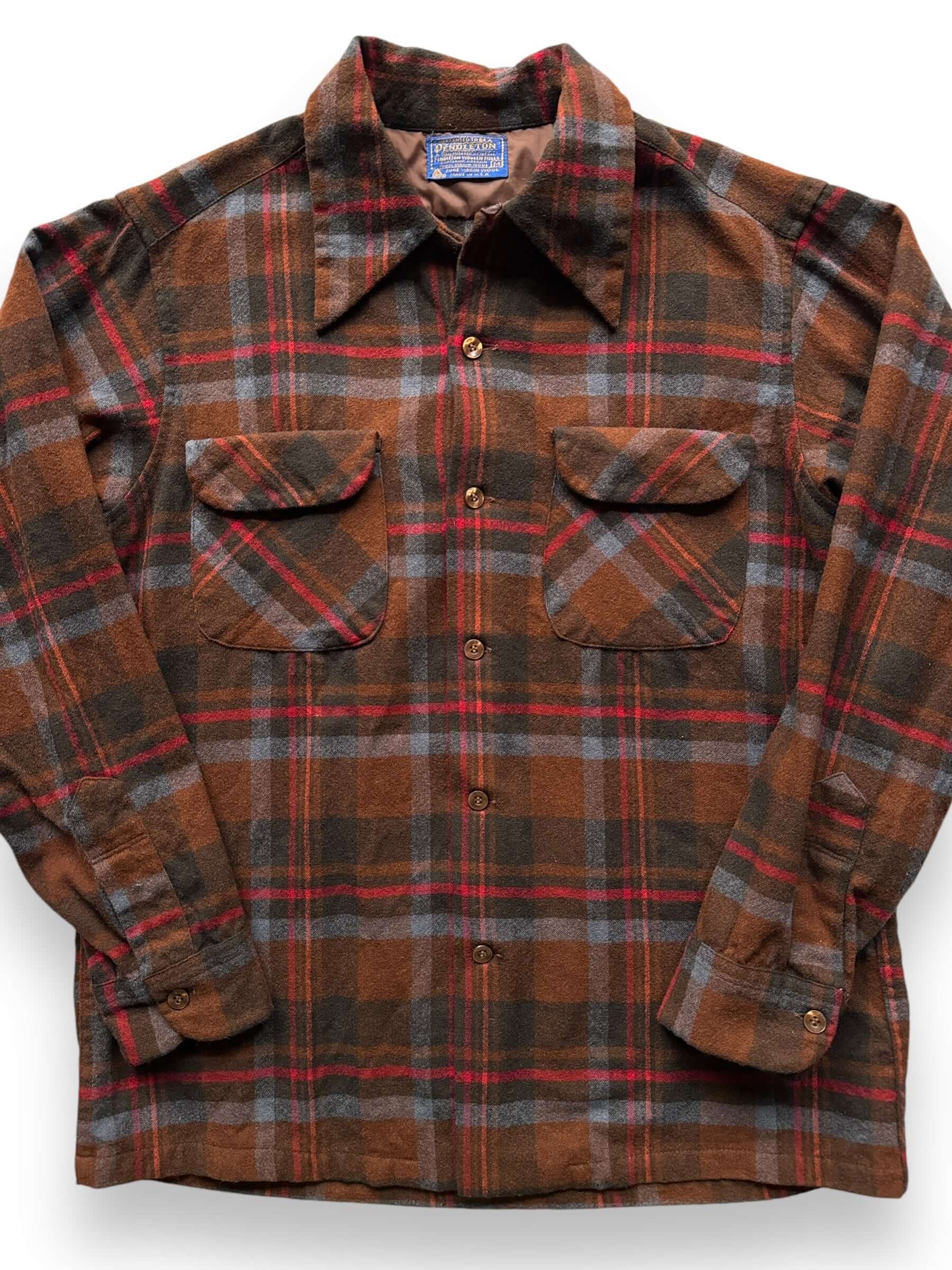 front close up of Vintage Pendleton Brown Plaid Board Shirt SZ M