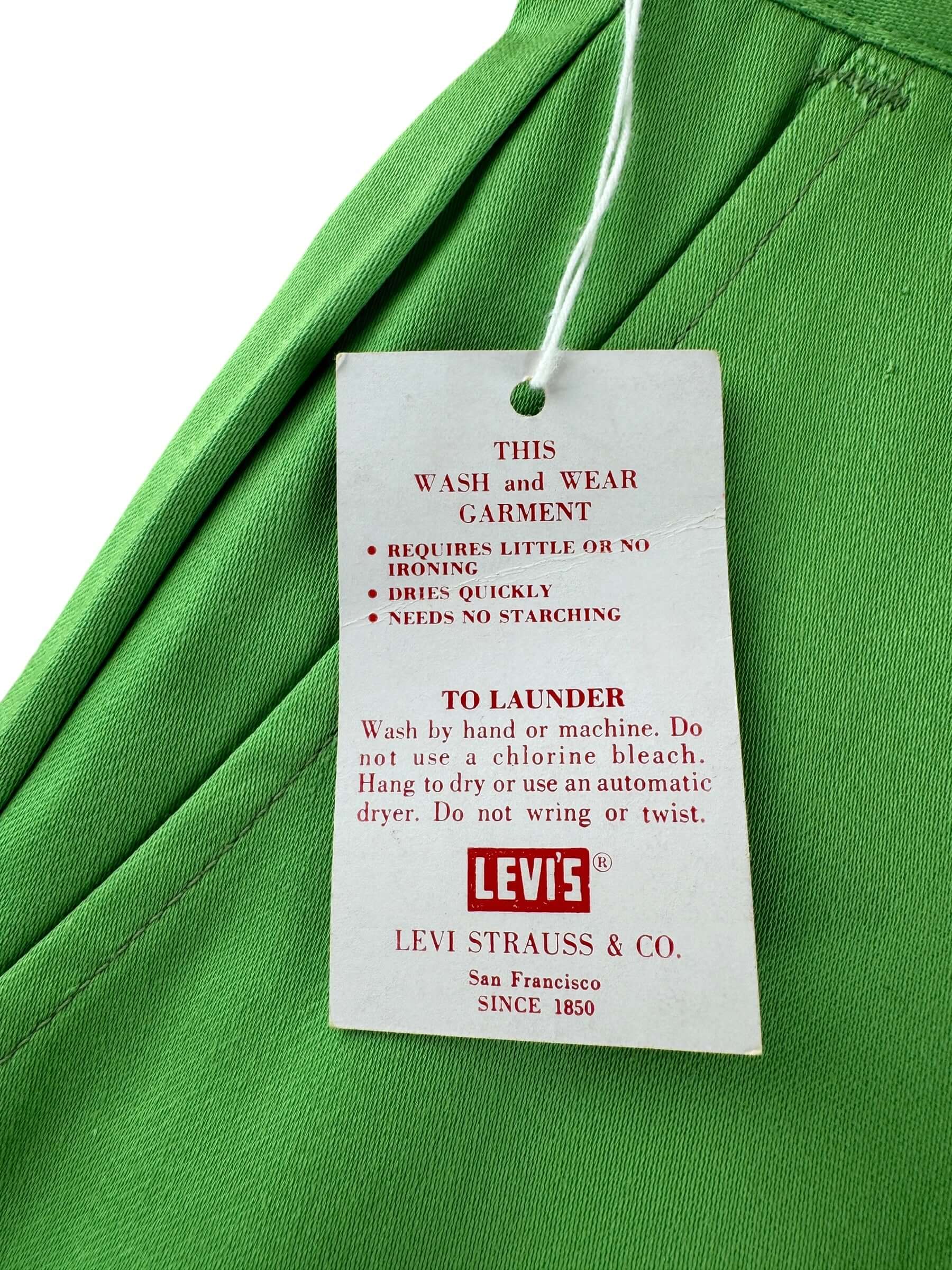 NOS Tag on Vintage NOS Green Levi's Wash and Wear Spikes Trousers W31 (Fits W30)