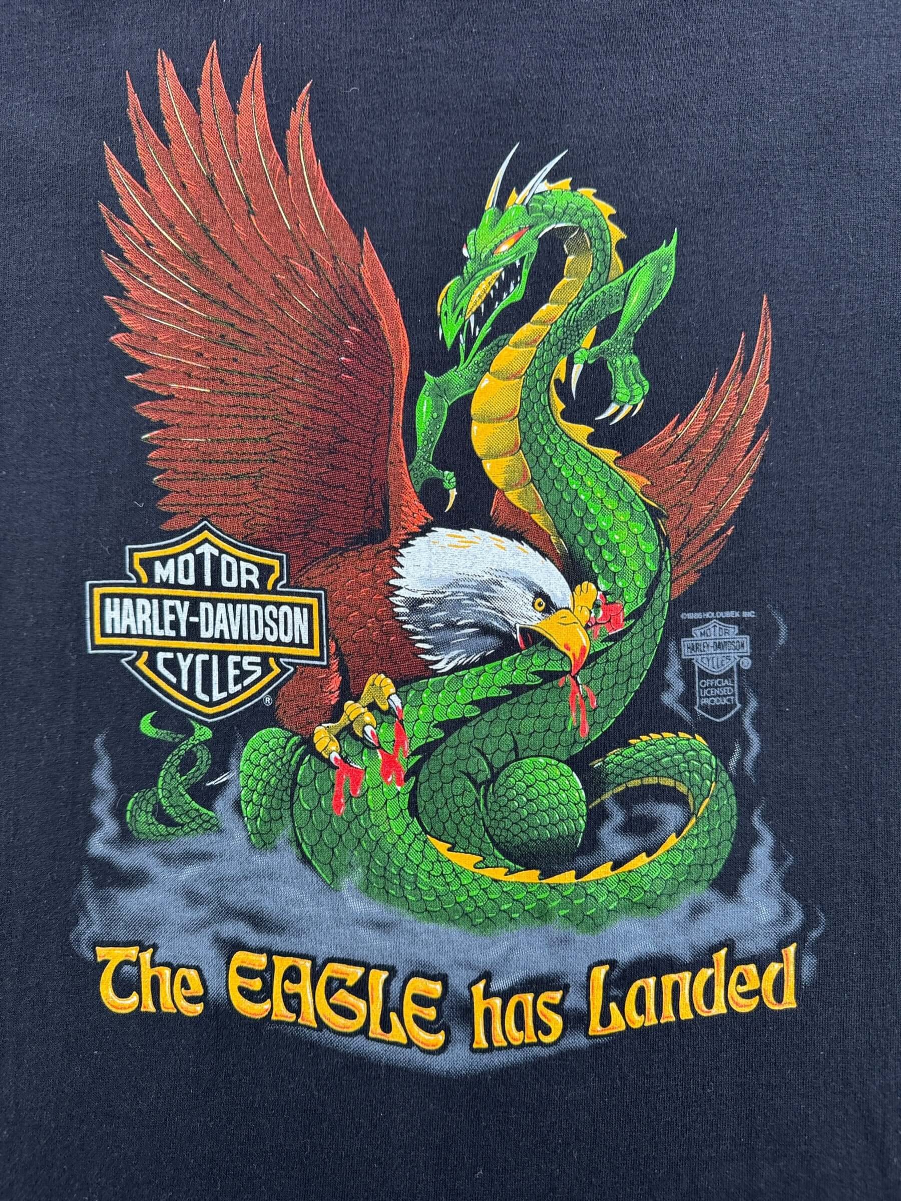 Graphic of Vintage Holoubek Palm Beach Harley Davidson Eagle Has Landed Tee SZ L
