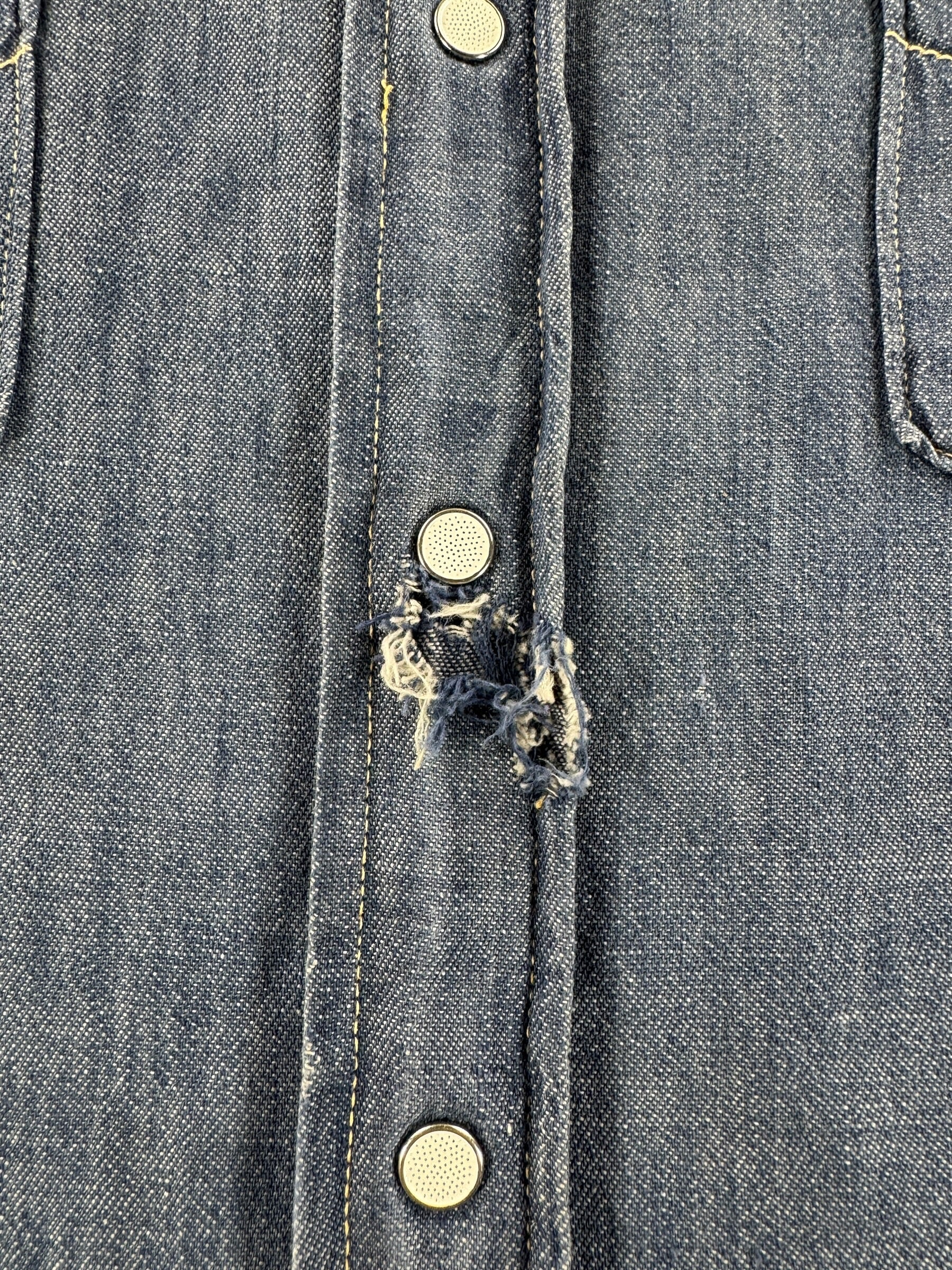 Repair on Vintage 1950s Penny's Foremost Denim Western Shirt SZ XL