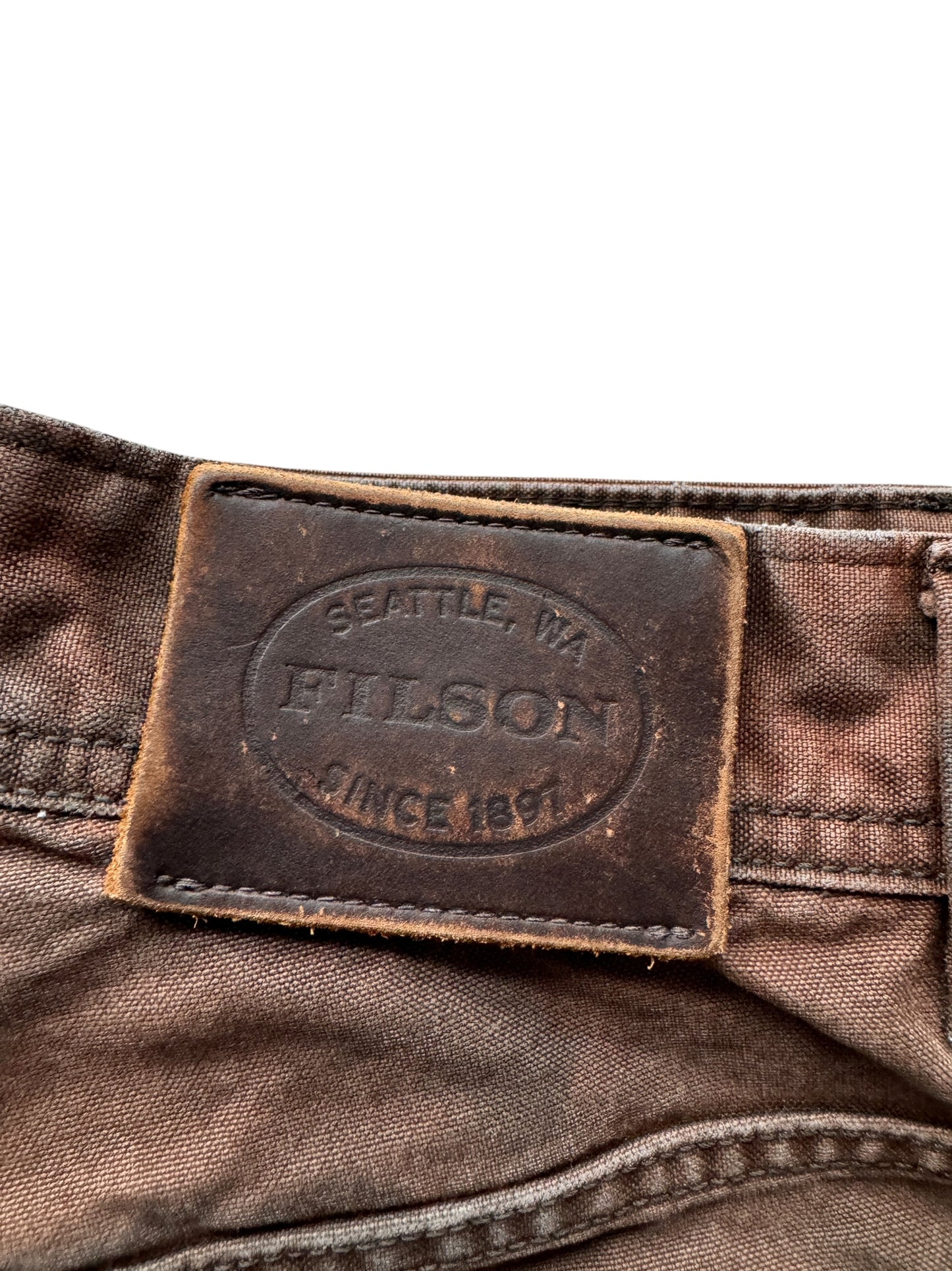 Tag on Vintage Filson Brown Bleach Stained Double Knee Trousers W30