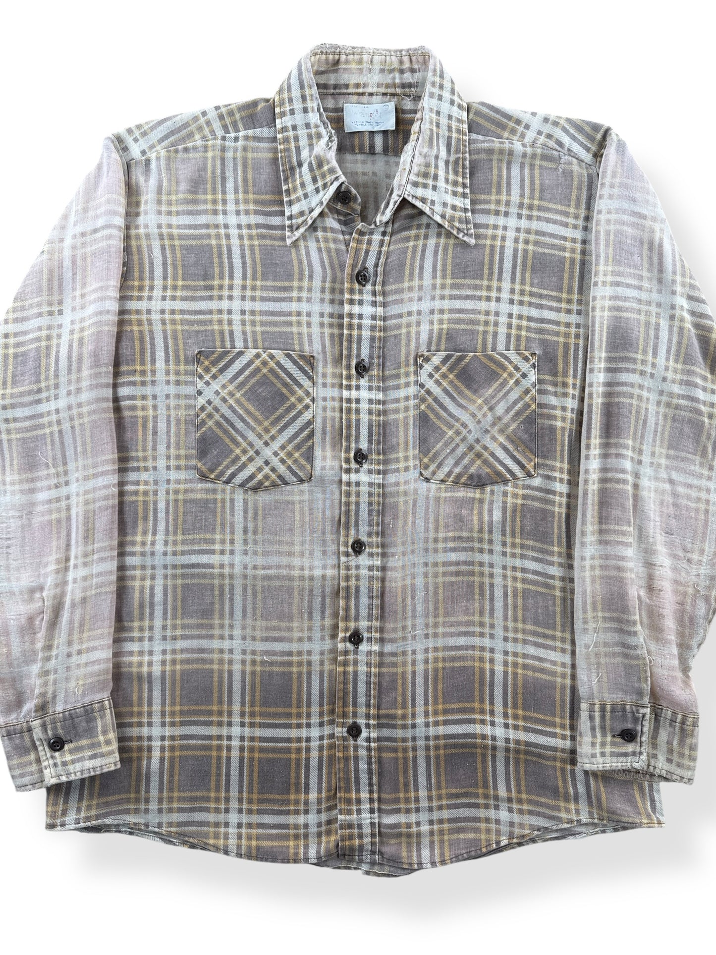 Front Close Up of Vintage Wrangler Sheer Flannel SZ L