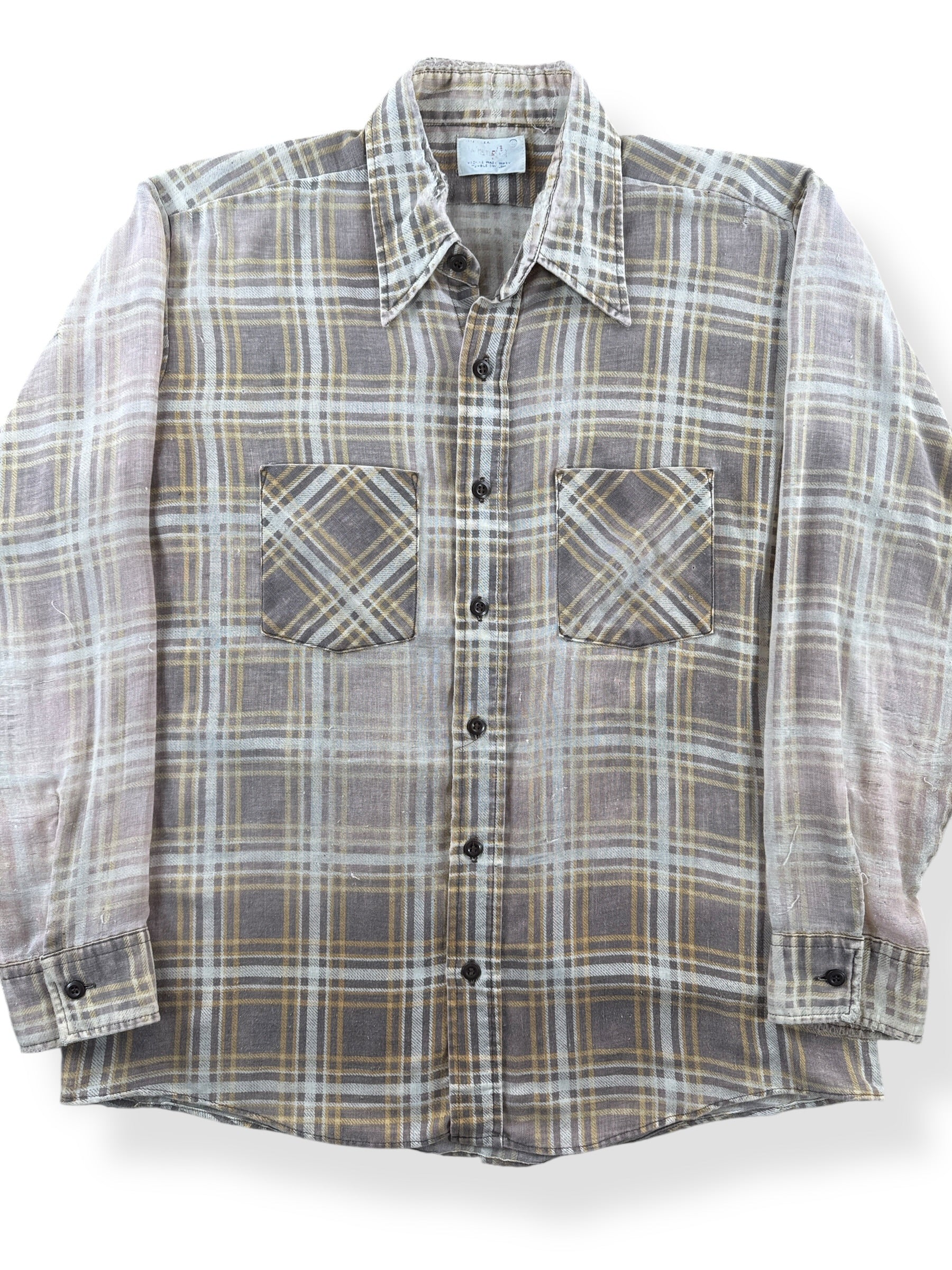 Front Close Up of Vintage Wrangler Sheer Flannel SZ L