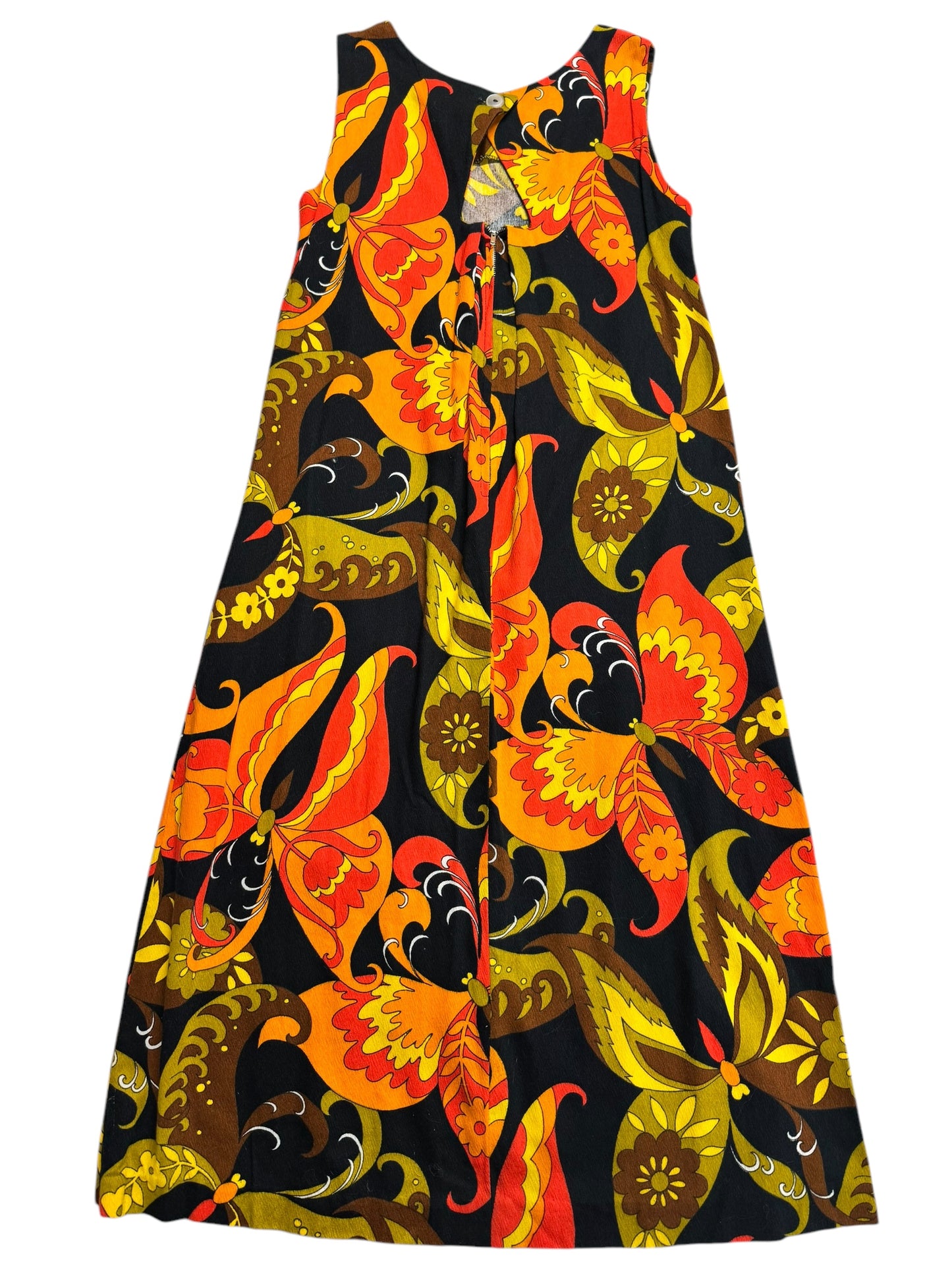 Back view of 1960s Aloha Hawaiian Barkcloth Dress