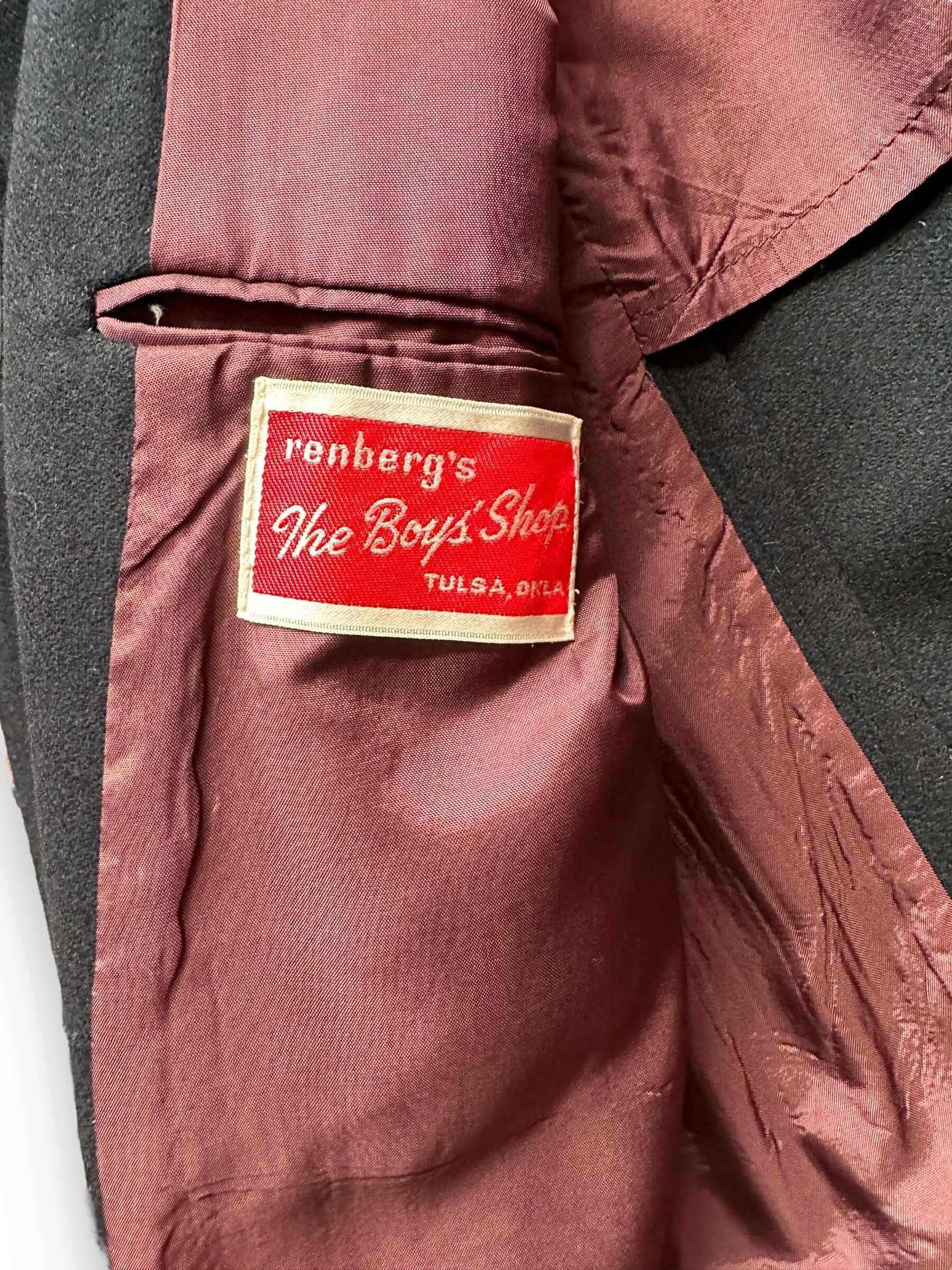 Tag View of Vintage Renberg The Boys' Shop Wool Jacket SZ 38 | Vintage Wool Jacket Seattle  | Seattle Vintage Clothing