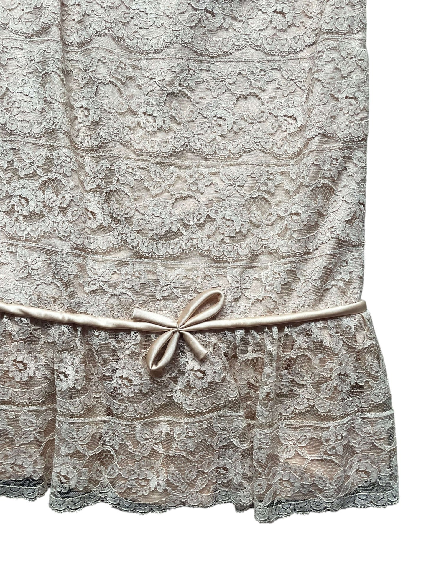 Front left skirt view of Vintage 1950s Dusty Pink Lace Dress  |  Barn Owl Vintage Dresses | Seattle Vintage Ladies Clothing