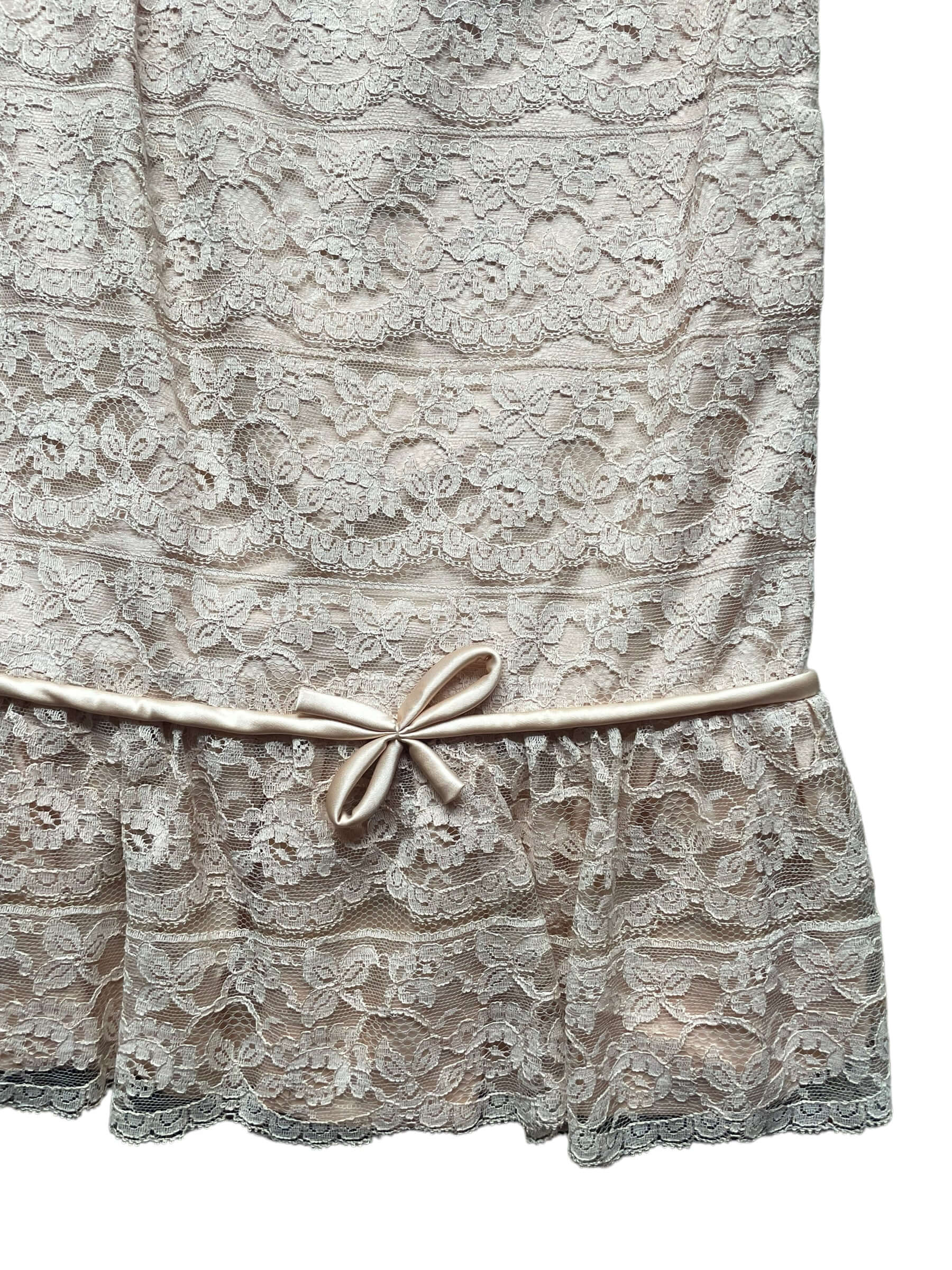 Front left skirt view of Vintage 1950s Dusty Pink Lace Dress  |  Barn Owl Vintage Dresses | Seattle Vintage Ladies Clothing