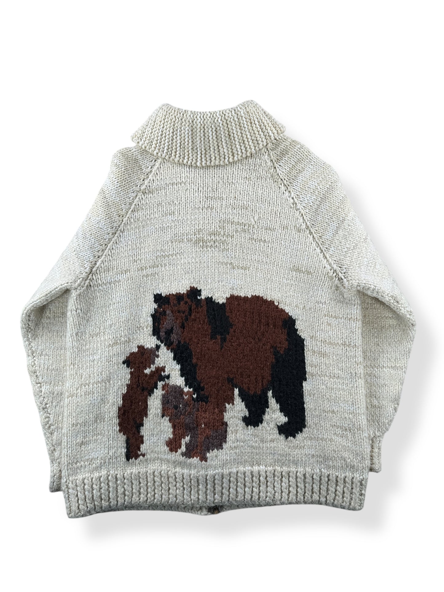 Back of Vintage 70s Era Acrylic Mama Bear Cowichan Sweater SZ XL