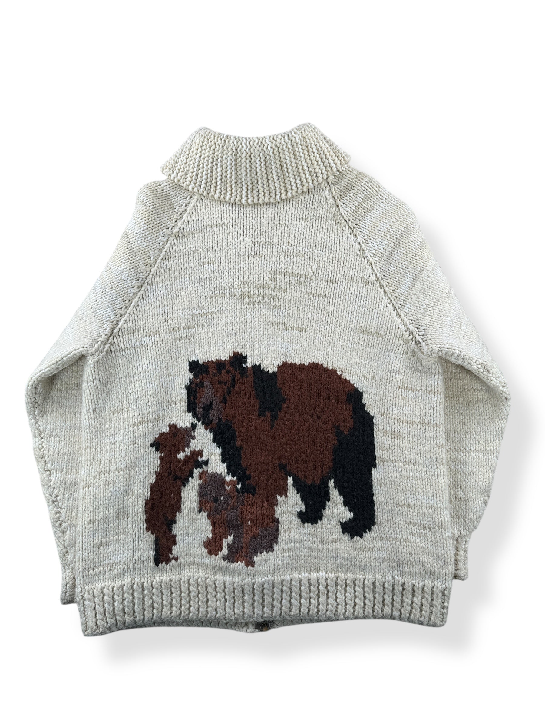 Back of Vintage 70s Era Acrylic Mama Bear Cowichan Sweater SZ XL