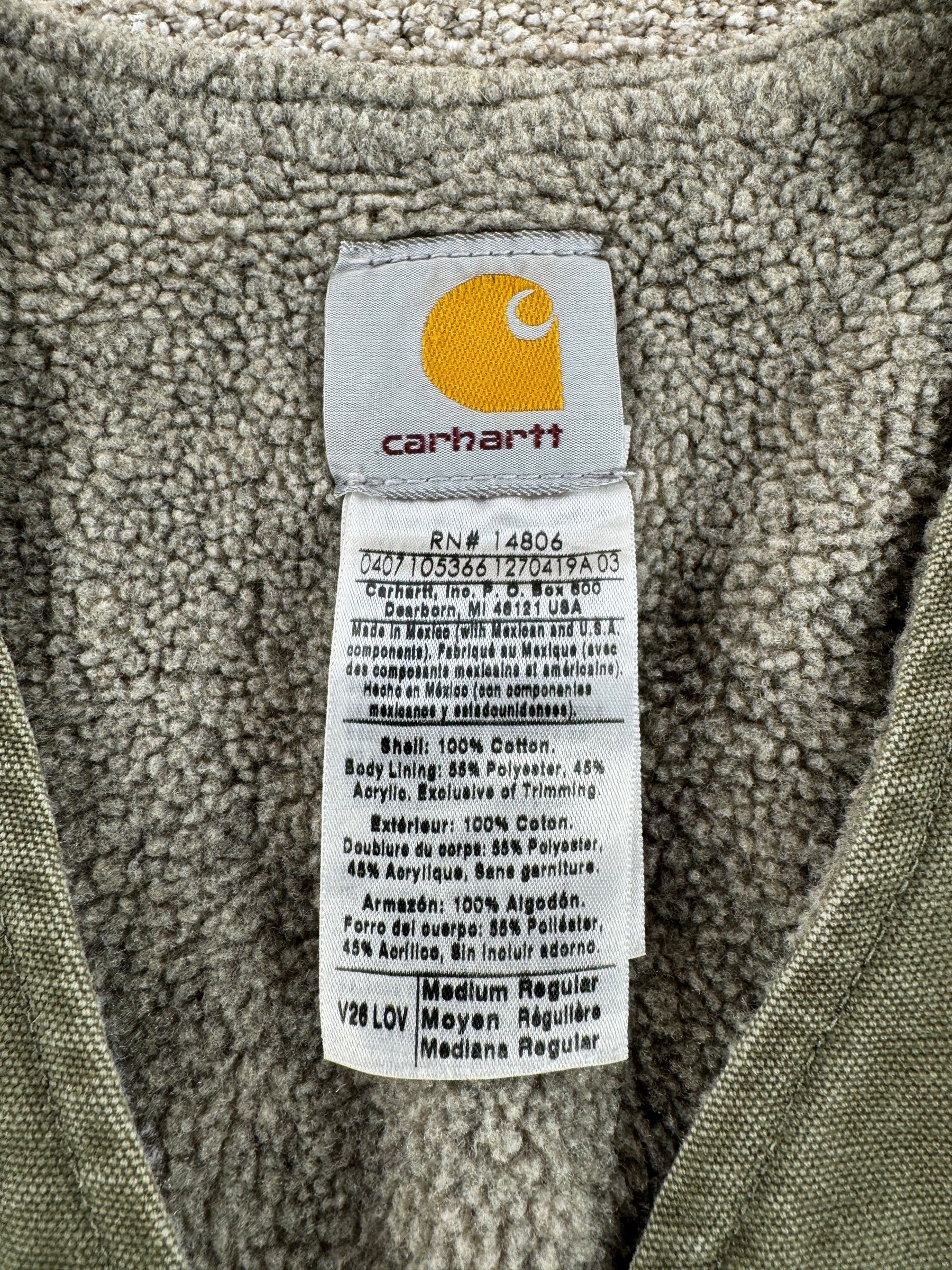 Label on Carhartt Shearling Vest SZ M