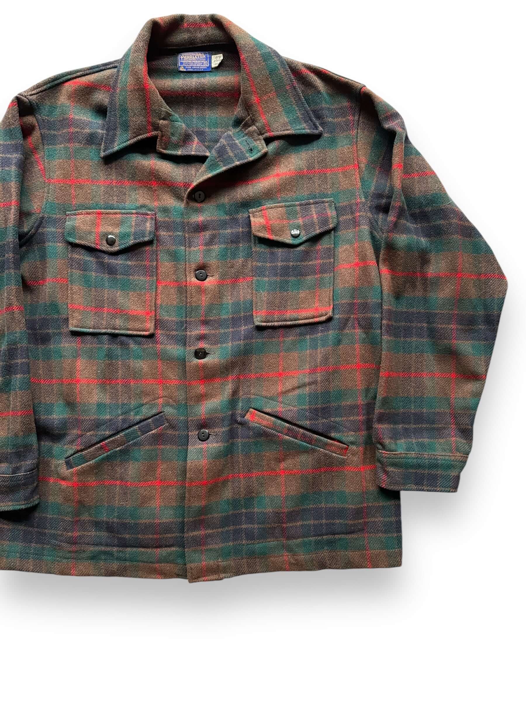 front right of Vintage Pendleton Wool Red/Brown/Green Plaid Jacket SZ XL