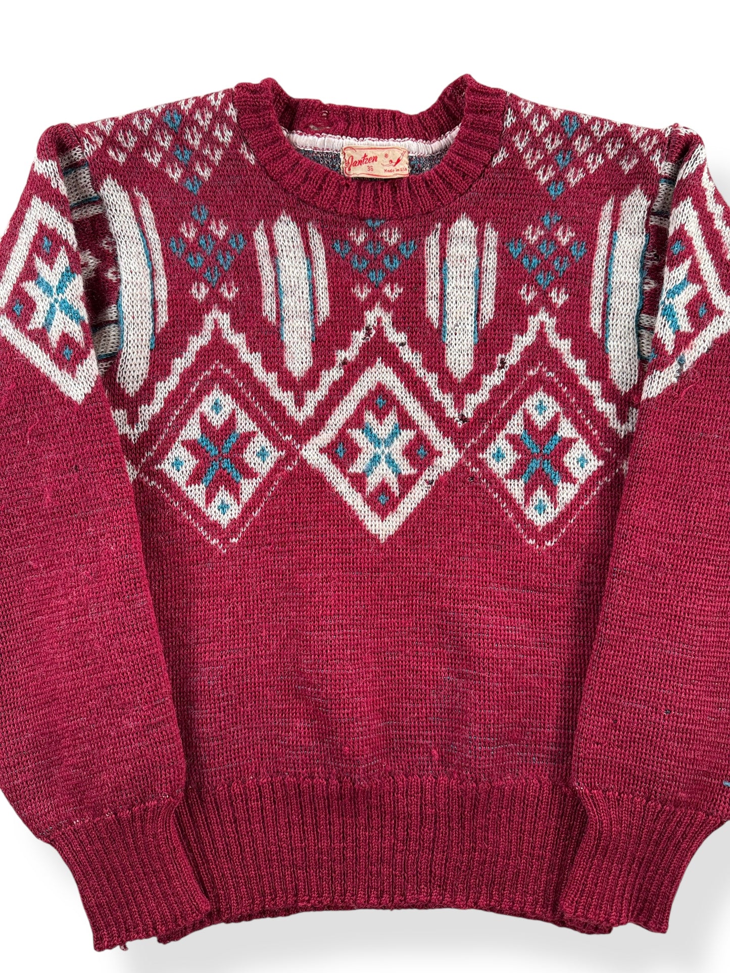 Front Close Up of Vintage 40s Jantzen Sweater SZ 36 (Fits XS) AS IS