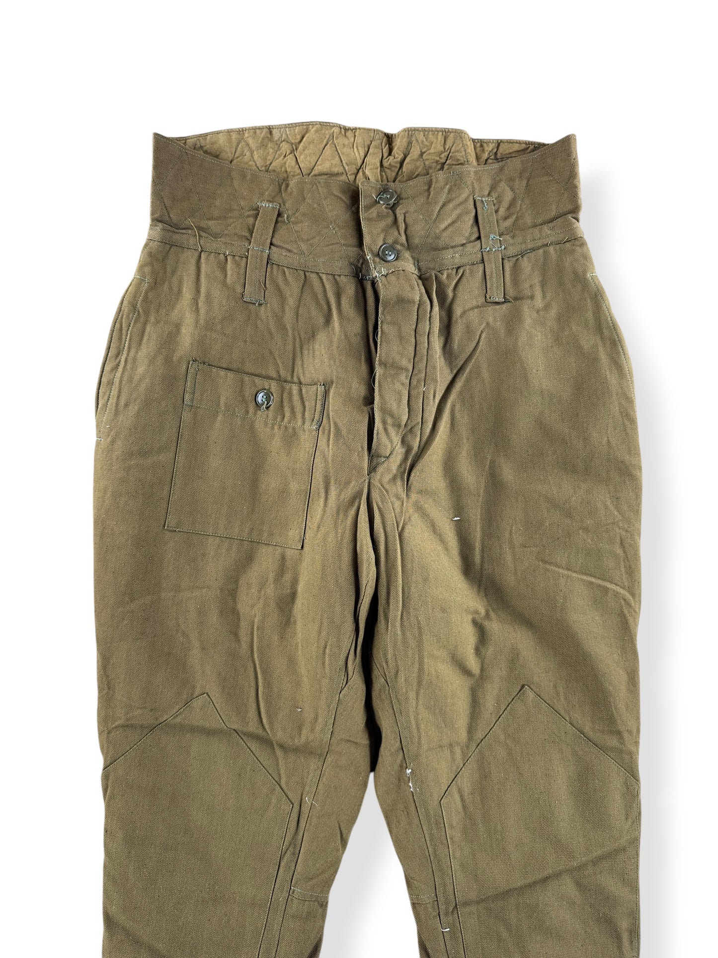 Front Close Up of Vintage Padded Military Buckleback Trousers W34