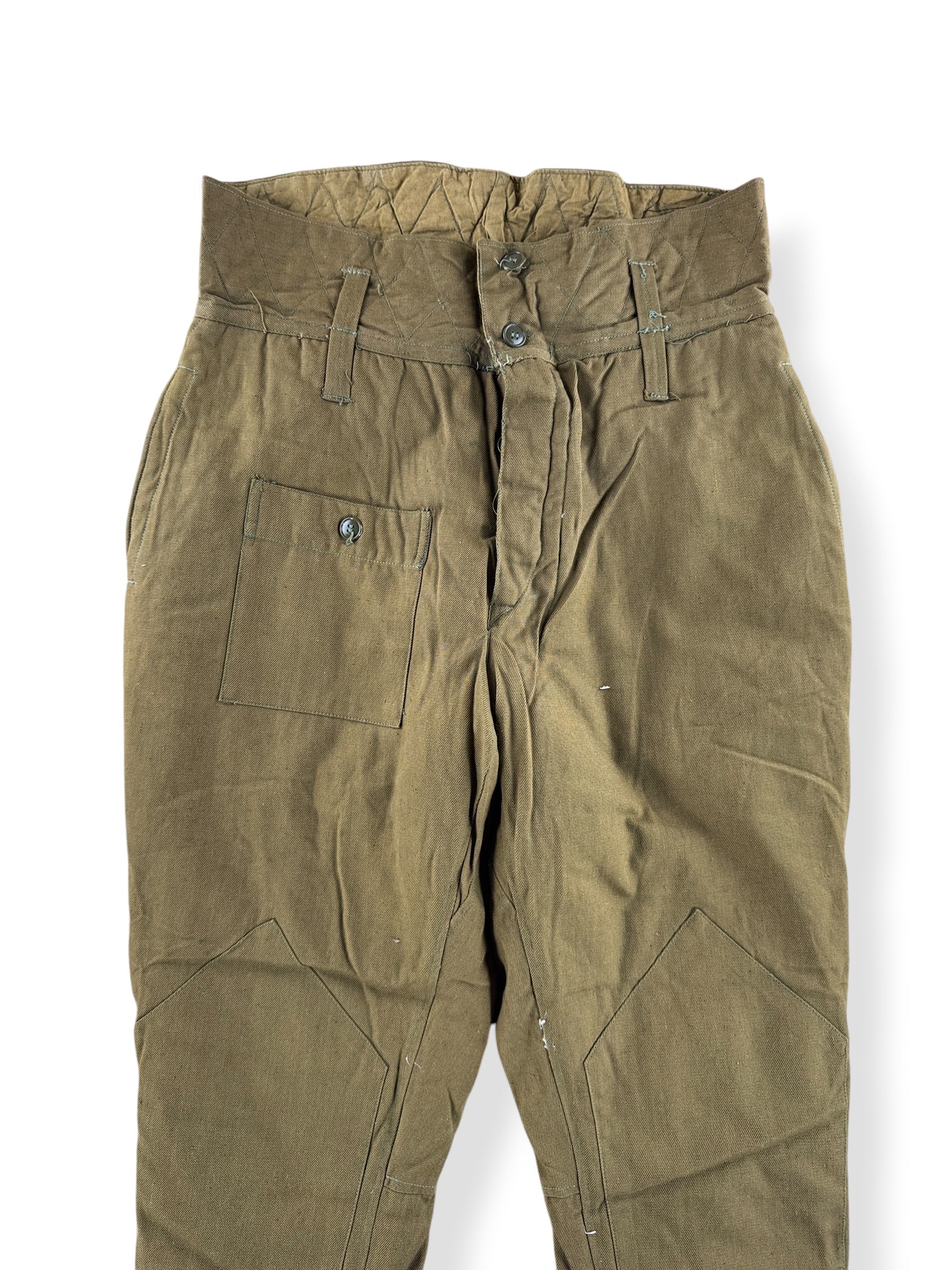 Front Close Up of Vintage Padded Military Buckleback Trousers W34