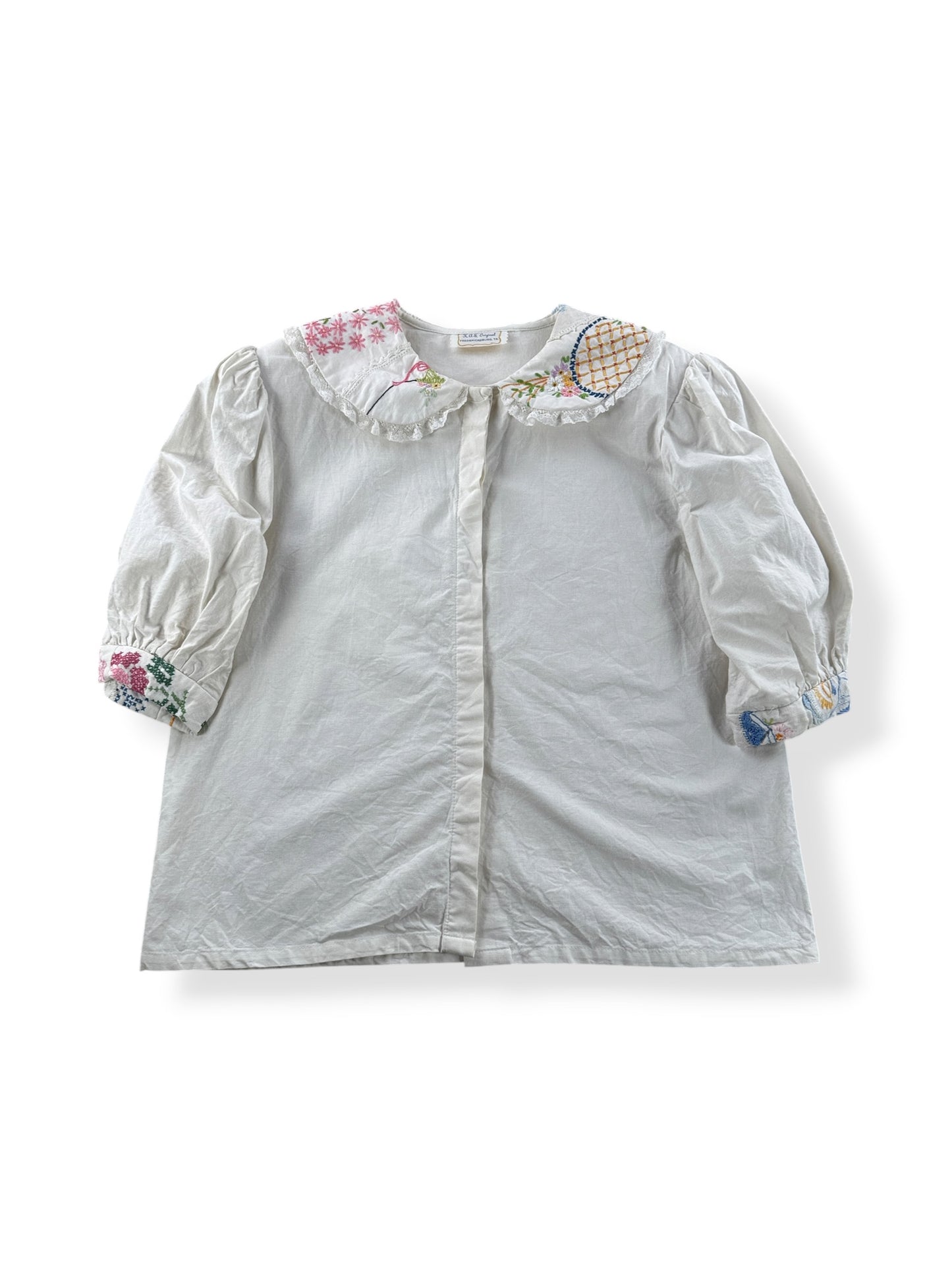 Front of Vintage KAS Embroidered Blouse SZ M