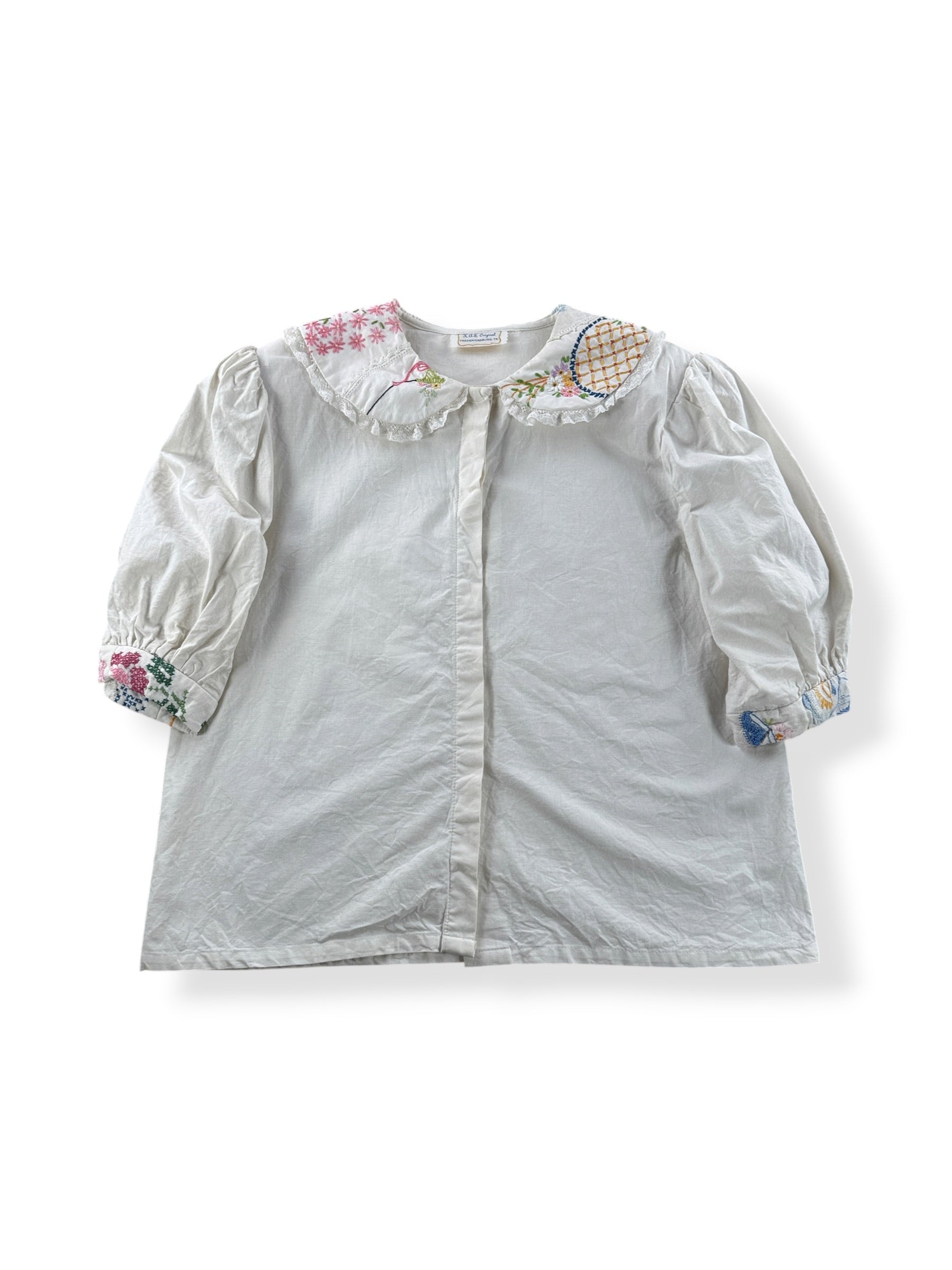 Front of Vintage KAS Embroidered Blouse SZ M