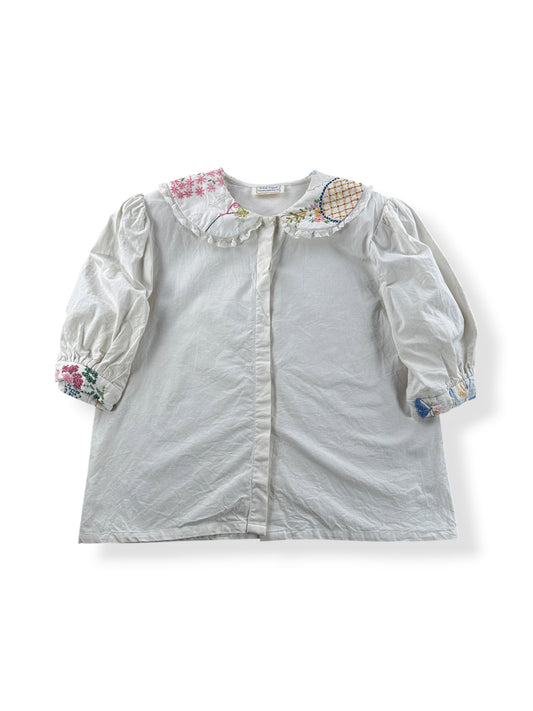 Front of Vintage KAS Embroidered Blouse SZ M