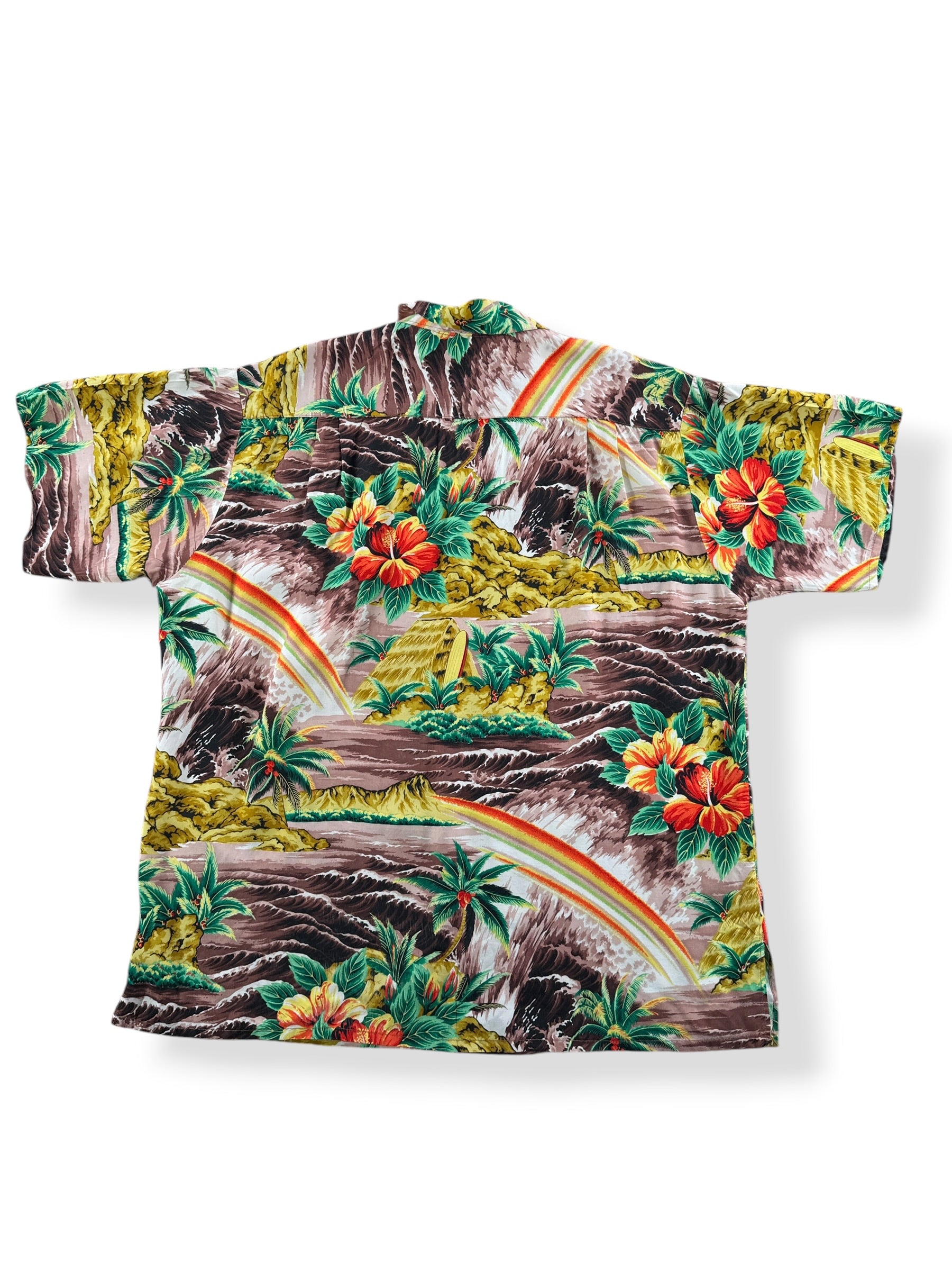 Back of Vintage Pali Hand Printed Rayon Aloha Shirt SZ L AS IS