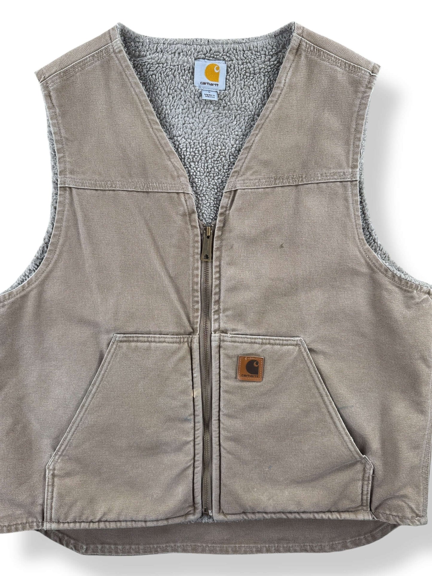 Front Close Up of Made in Mexico Carhartt Shearling Vest SZ L
