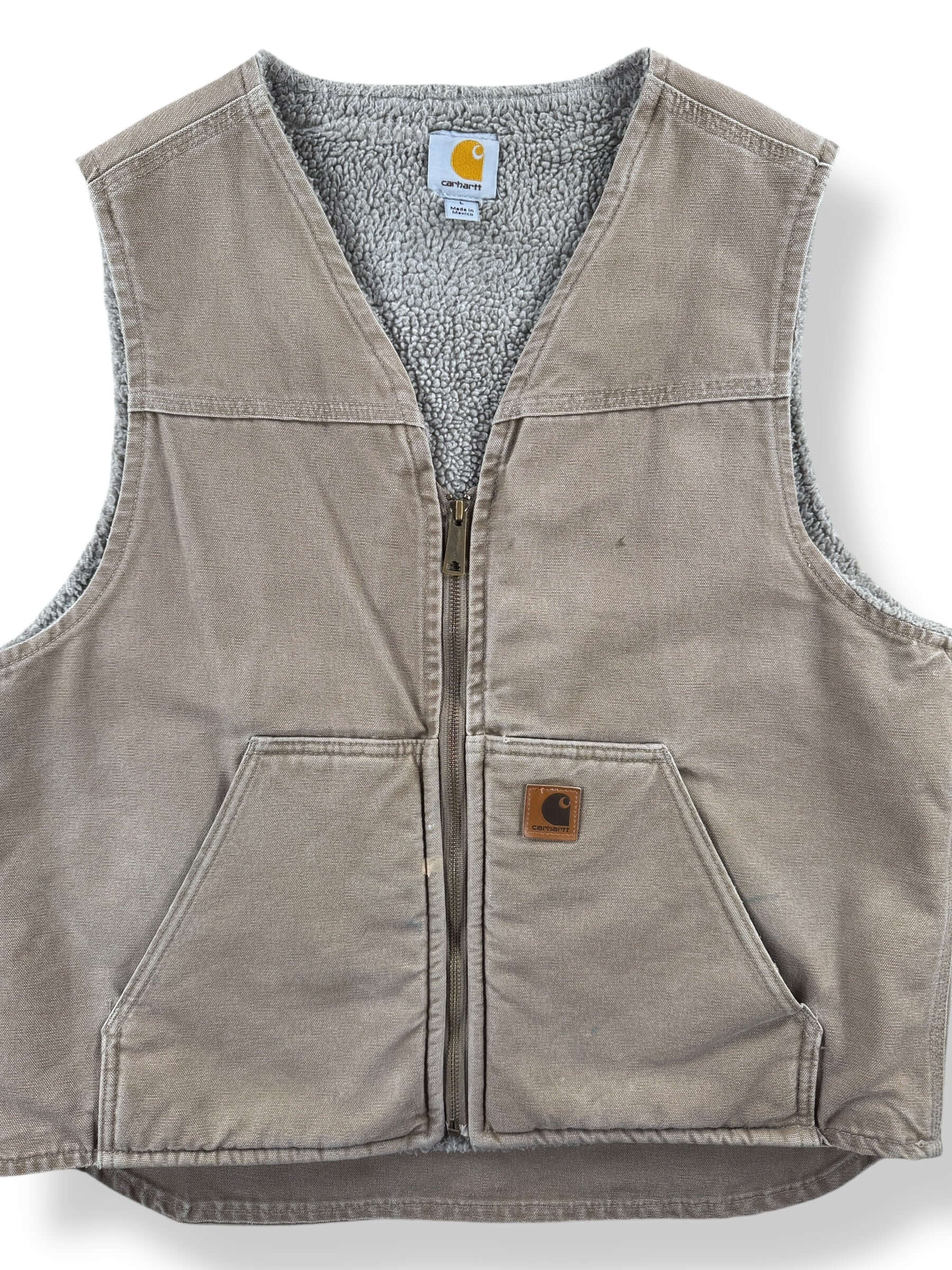 Front Close Up of Made in Mexico Carhartt Shearling Vest SZ L