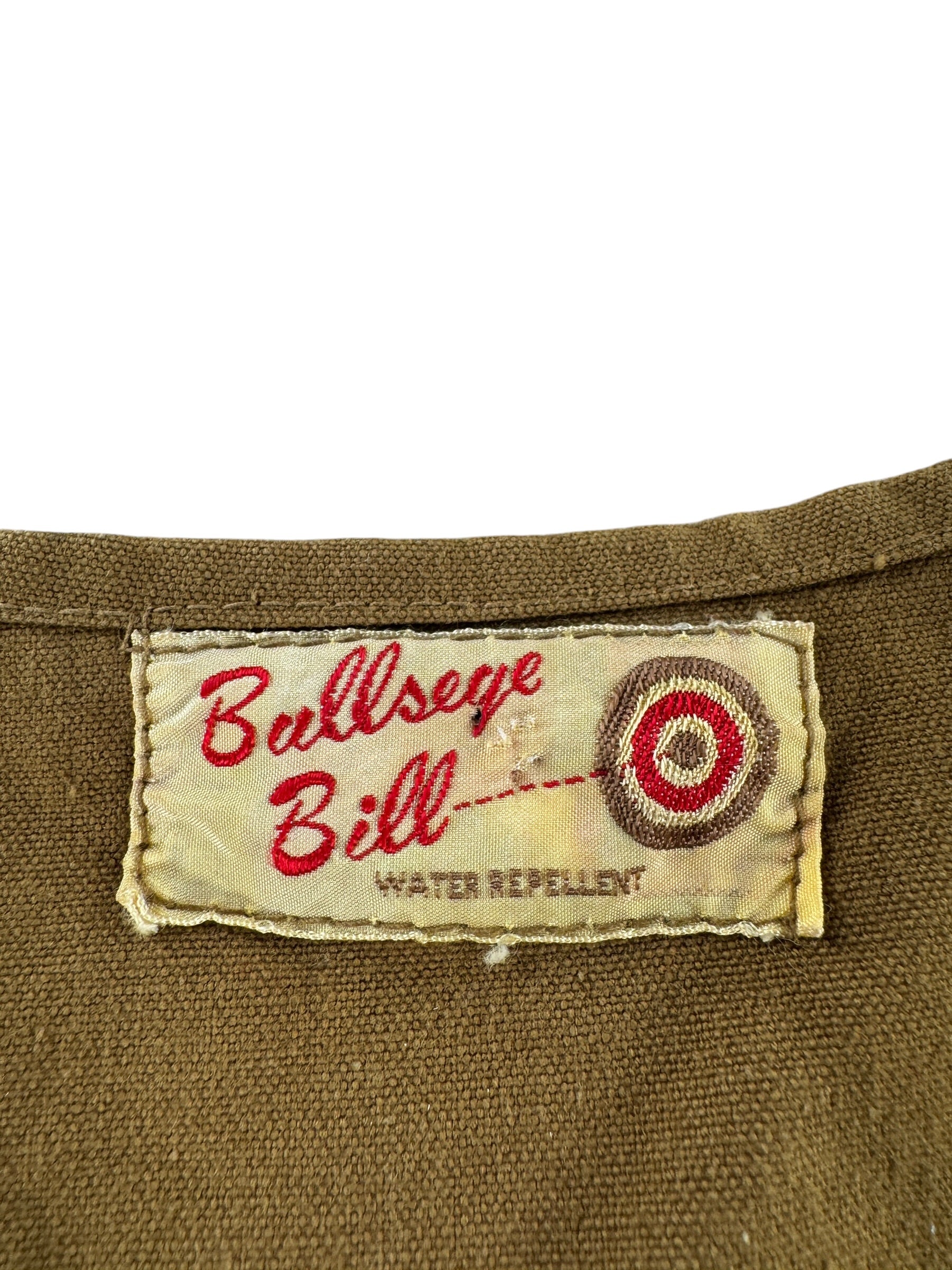 Label on Vintage Bullseye Bill Hunting Vest SZ XL