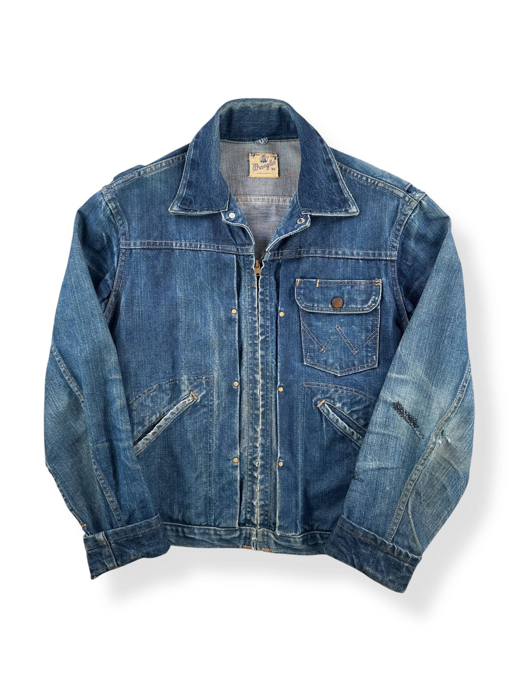 Front of Vintage Wrangler Blue Bell 11MJZ Trucker Jacket SZ 36