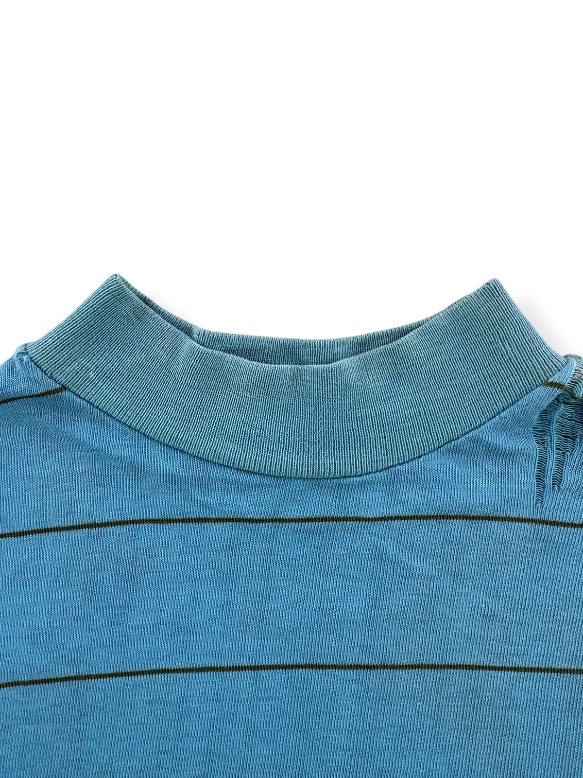 Collar on Vintage 60s/70s Turtle King Baby Blue Striped Pocket Tee SZ M