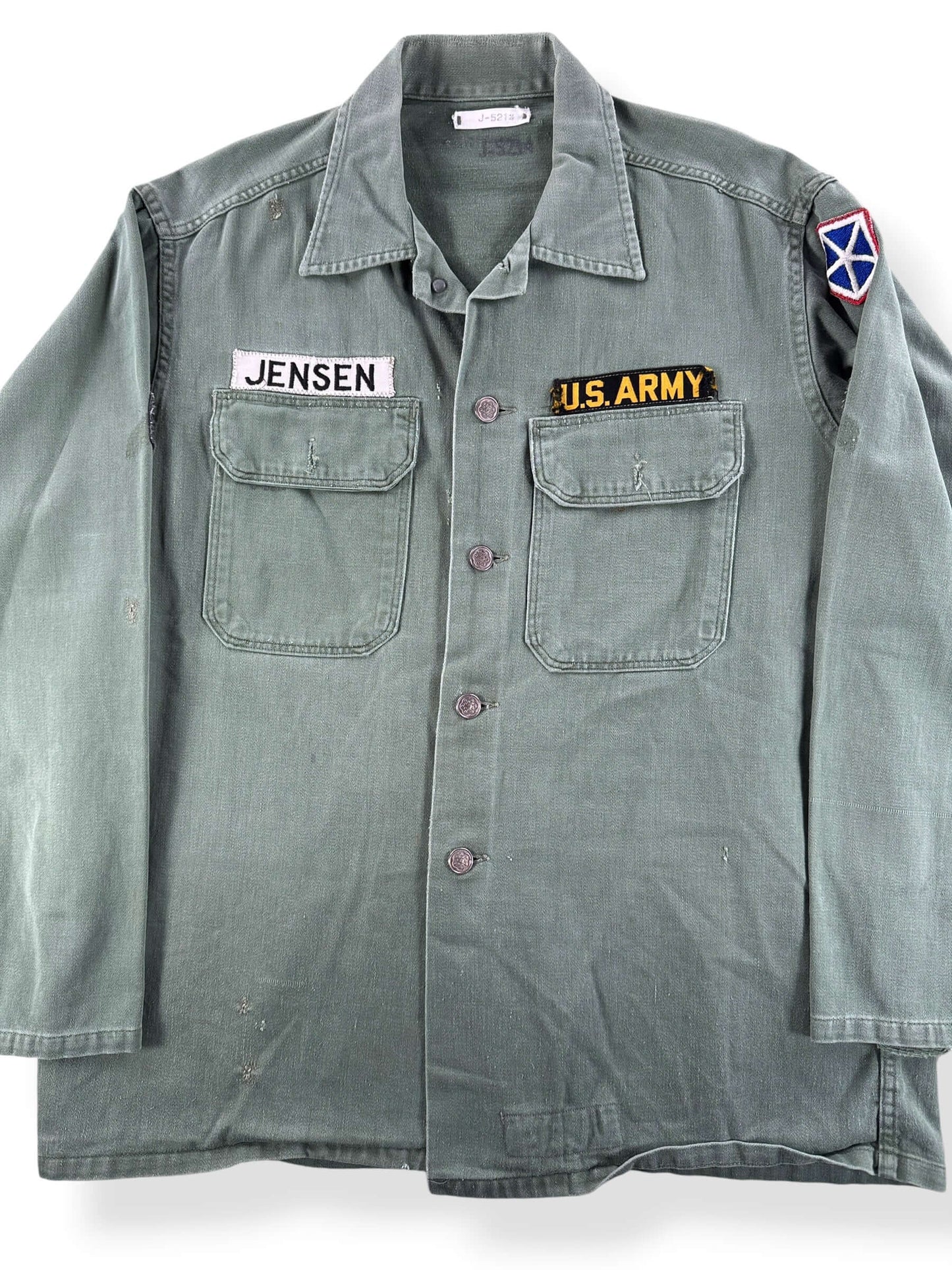 Front Close Up of Vintage Named Army Shirt SZ L