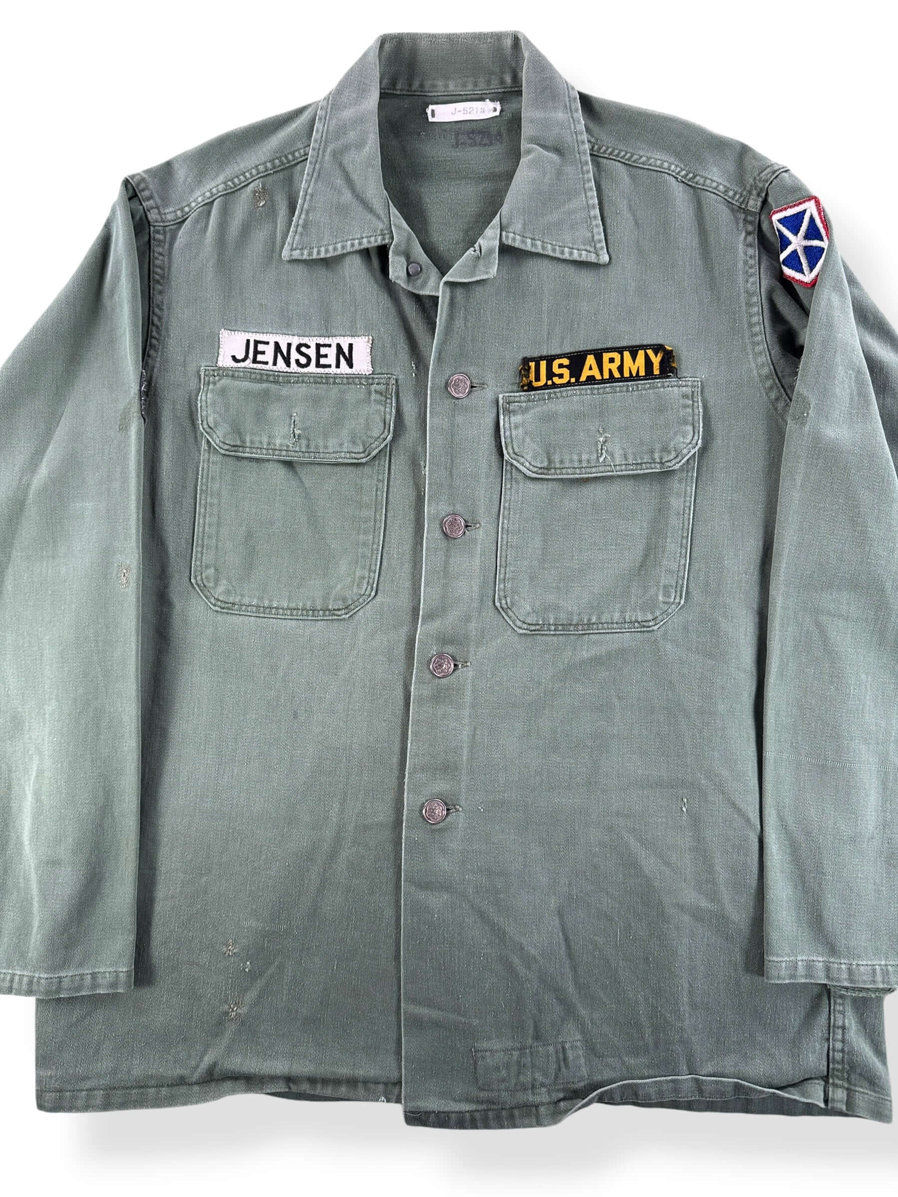 Front Close Up of Vintage Named Army Shirt SZ L