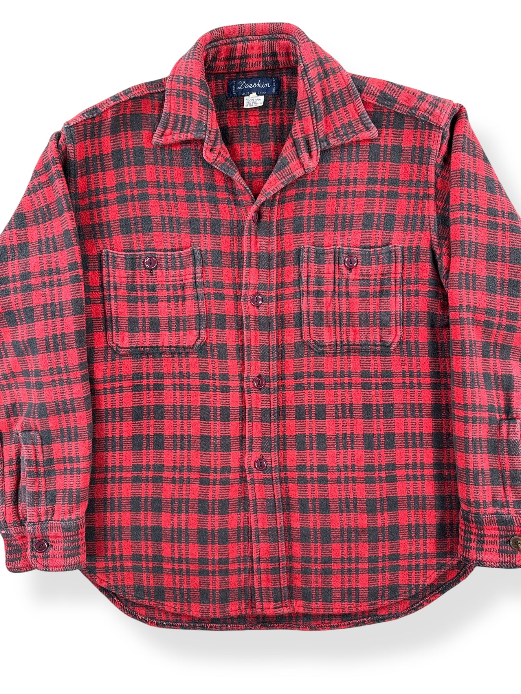 Front Close Up of Vintage Doeskin Camp Flannel SZ S