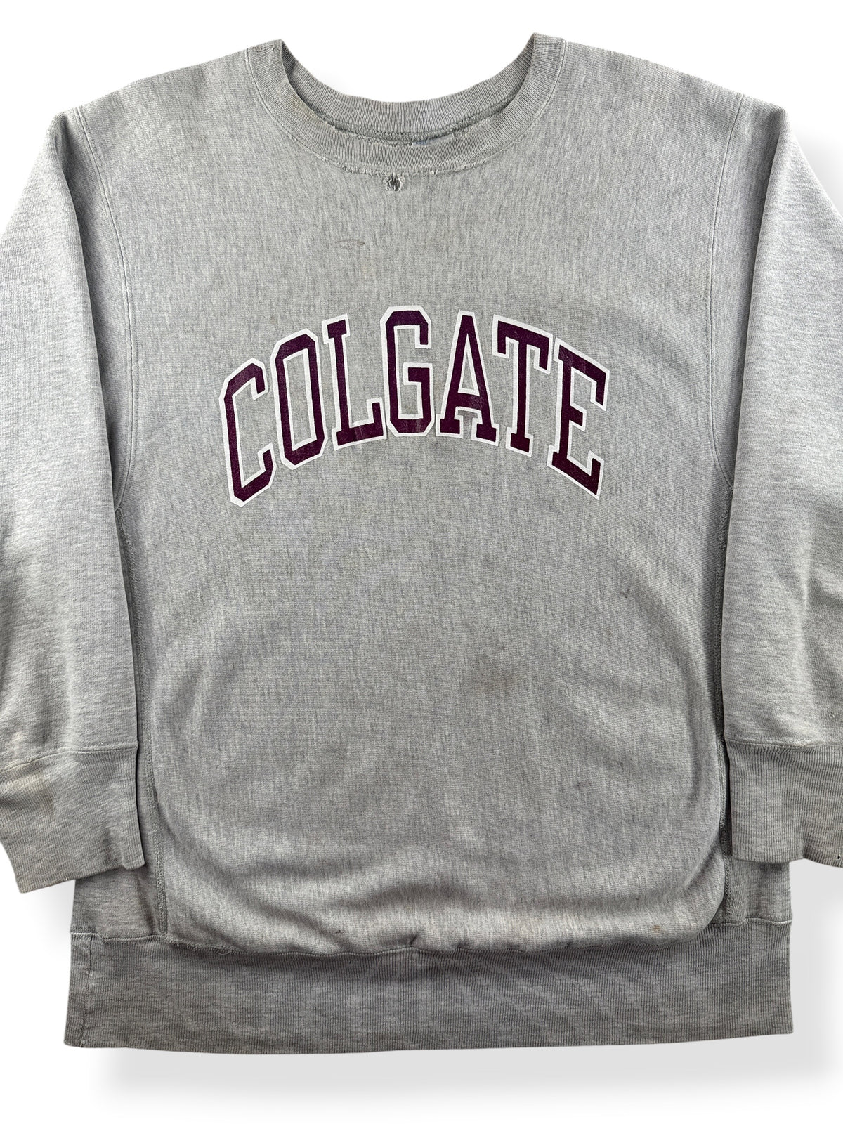 Close-up of Vintage Colgate Champion Reverse Weave Crewneck SZ XL (Fits L)