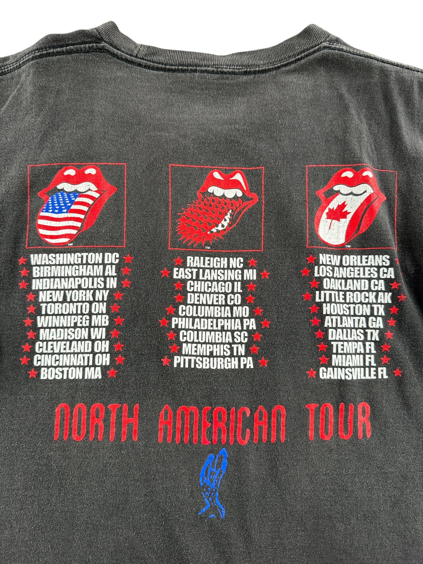 Close up of back on Vintage 94/95 Rolling Stones North American Tour Tee