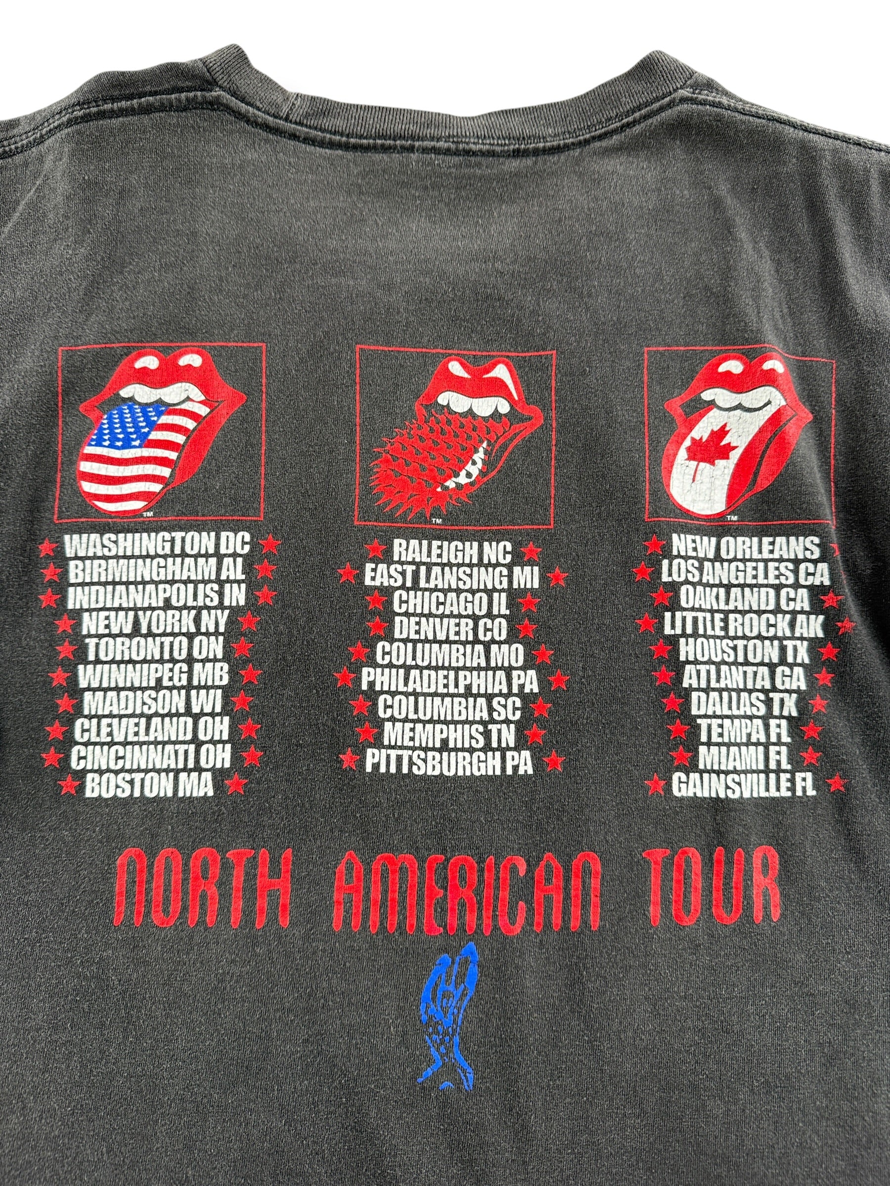 Close up of back on Vintage 94/95 Rolling Stones North American Tour Tee