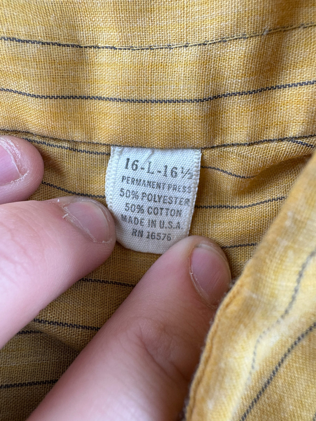Tag on Vintage 70s Yellow Striped Shirt W/ Chopped Sleeves SZ L