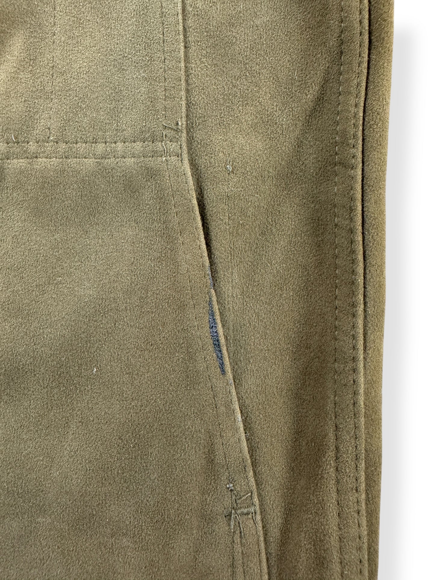 Stain on Pocket of Vintage Olive Green Filson Moleskin Vest SZ 40