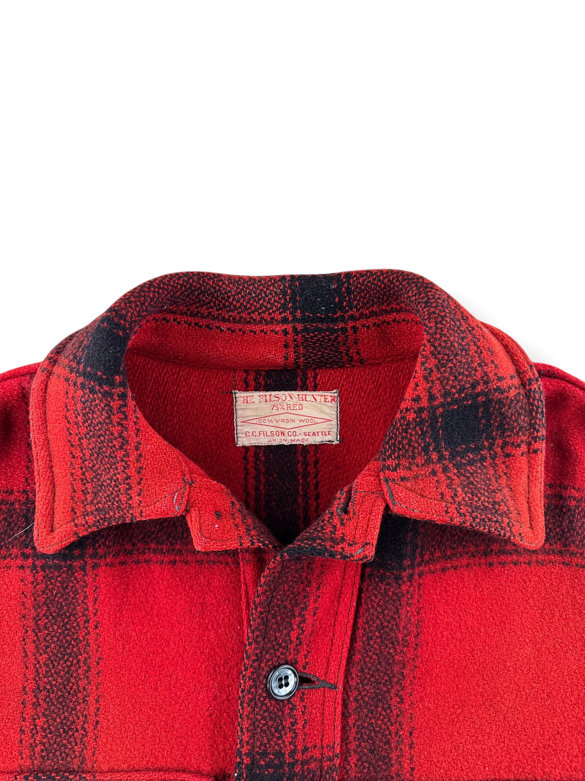 Collar on Vintage 40s/50s Filson 75% Red Hunter Jacket SZ 38