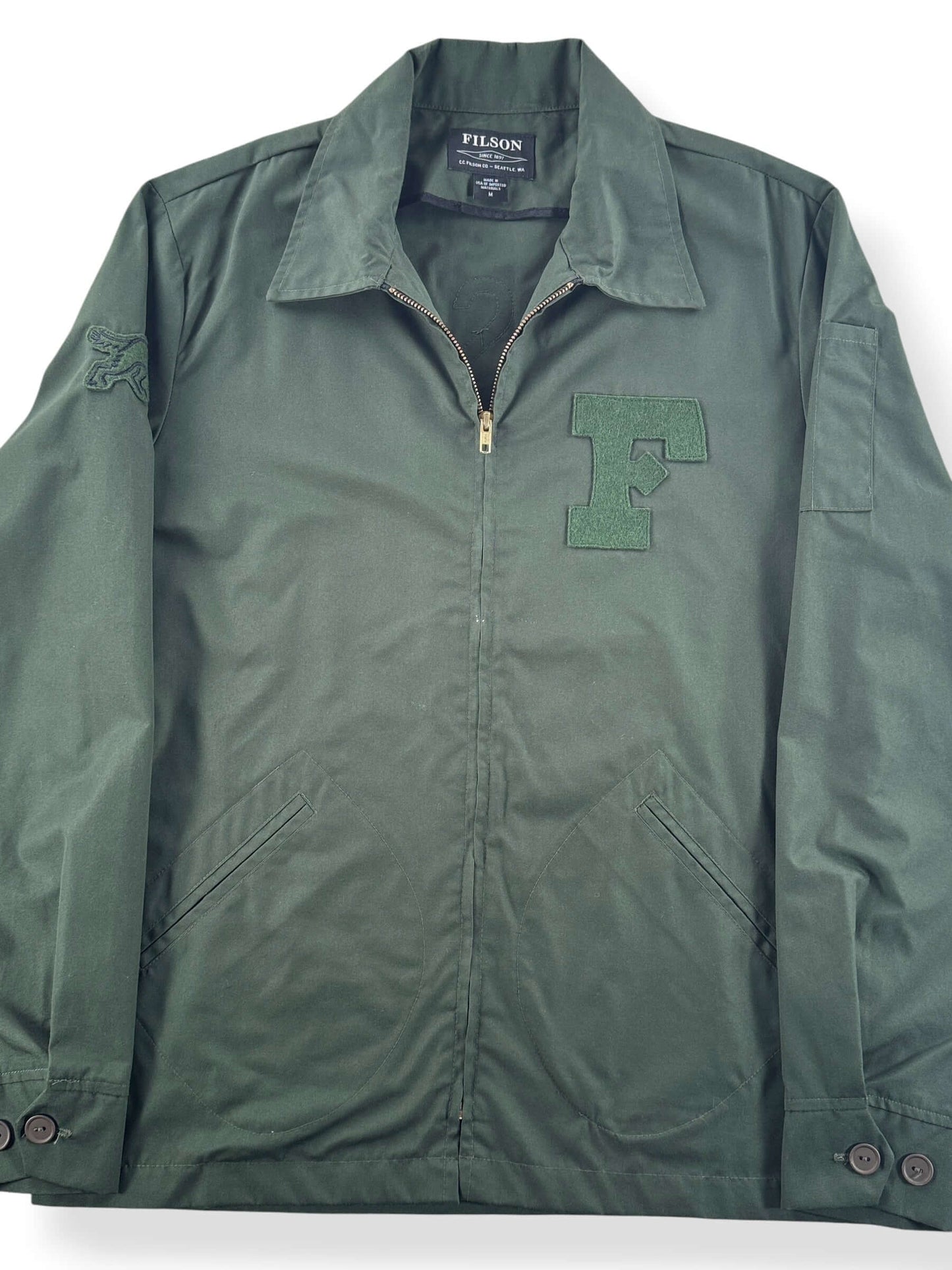Front Close Up of Filson Grounds Crew Ebbets Field Light Jacket SZ M