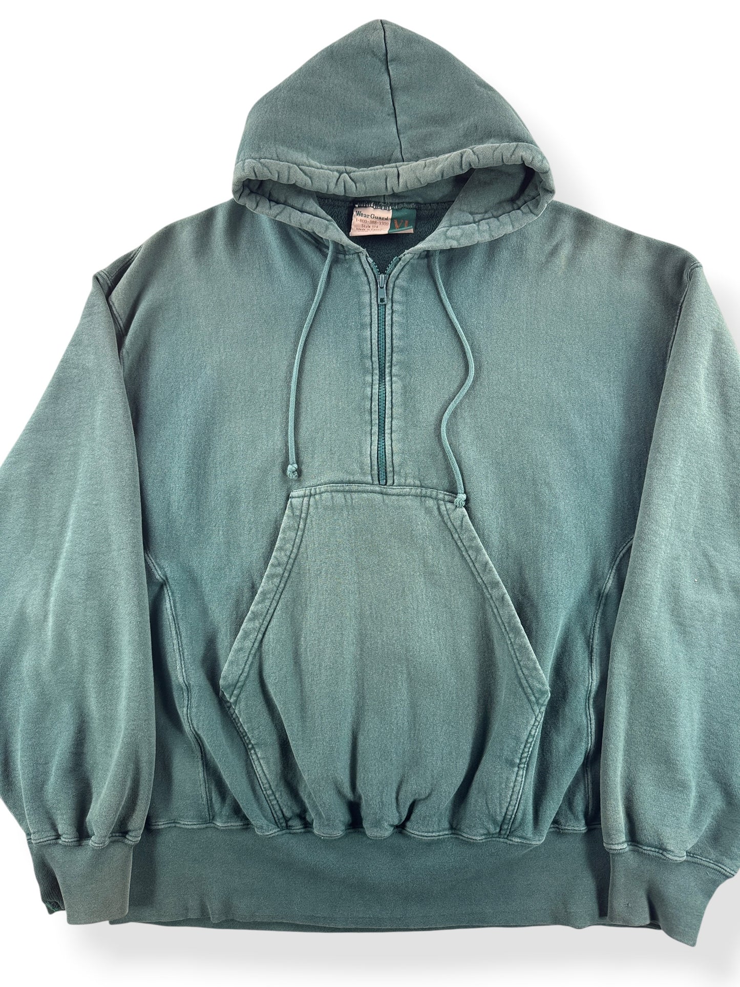 Front Close Up of Vintage Wearguard Cotton Quarter Zip Reverse Weave Hoodie SZ XL