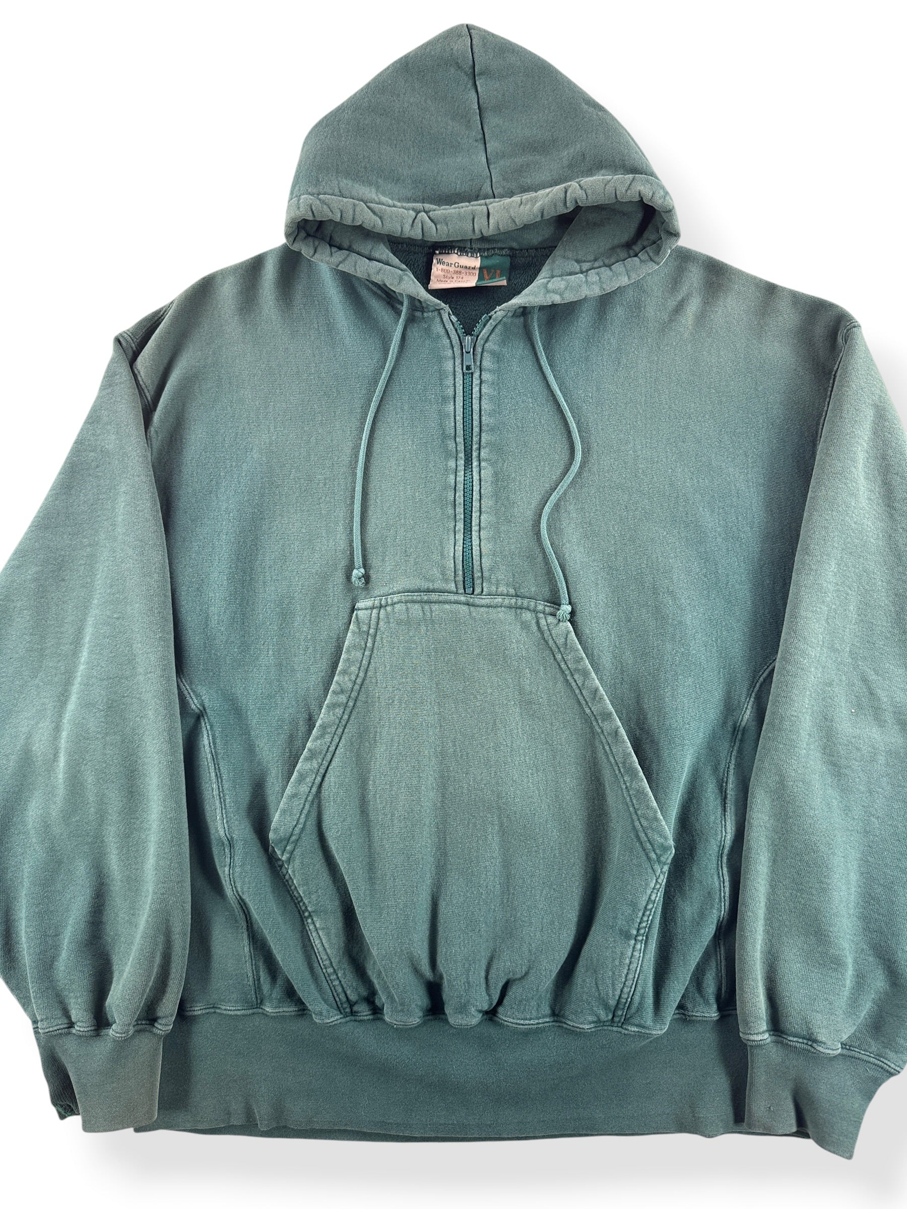 Front Close Up of Vintage Wearguard Cotton Quarter Zip Reverse Weave Hoodie SZ XL