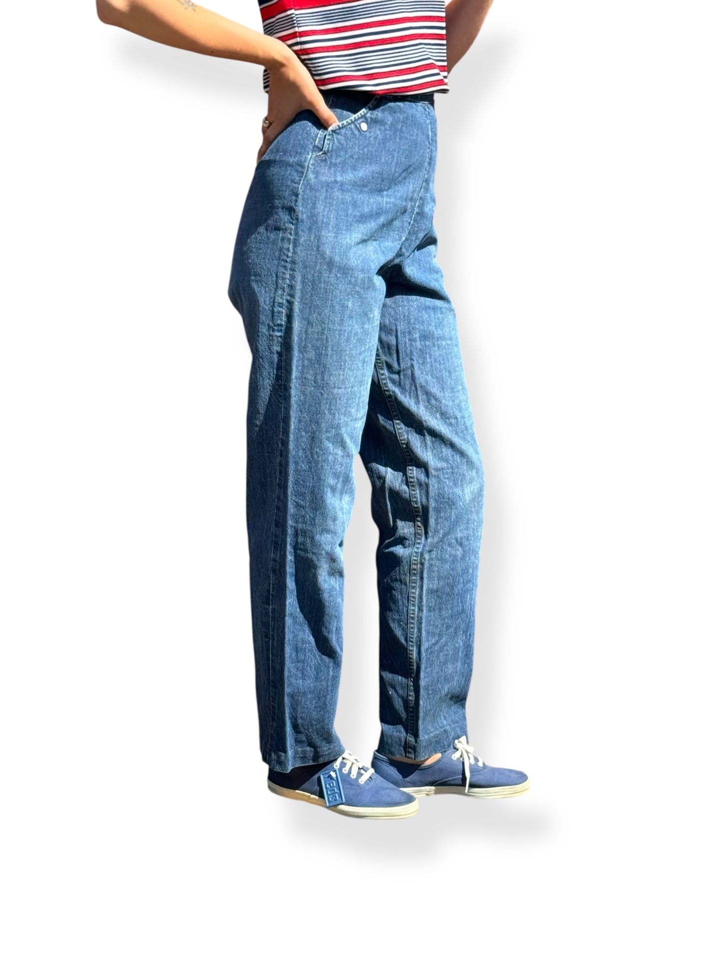 Side On Body Close Up View of Vintage GWG Canadian Frontier Side Zip Jeans W25