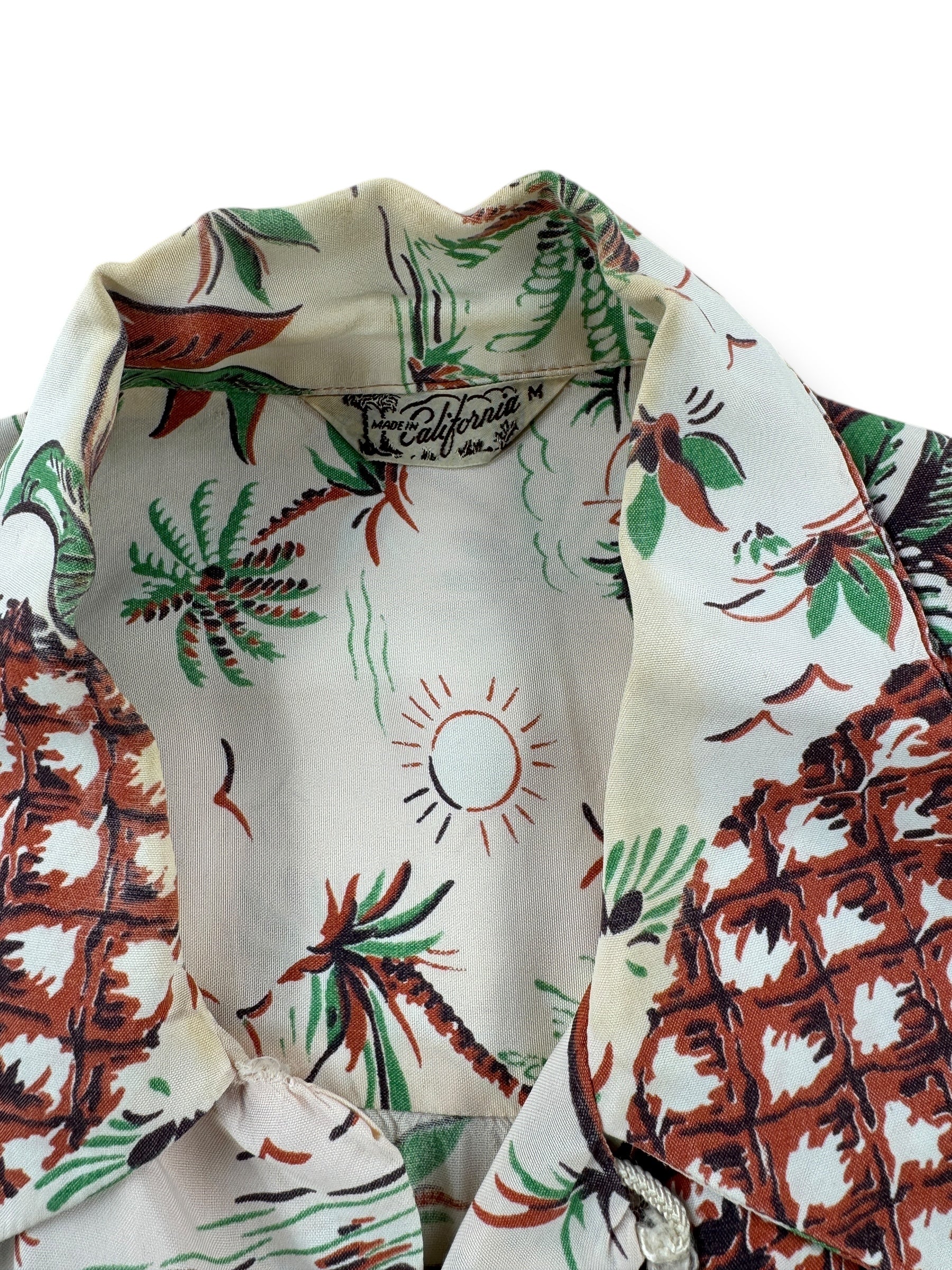 Yellowing on Collar on Vintage Made in California Long Sleeve Aloha Shirt SZ M