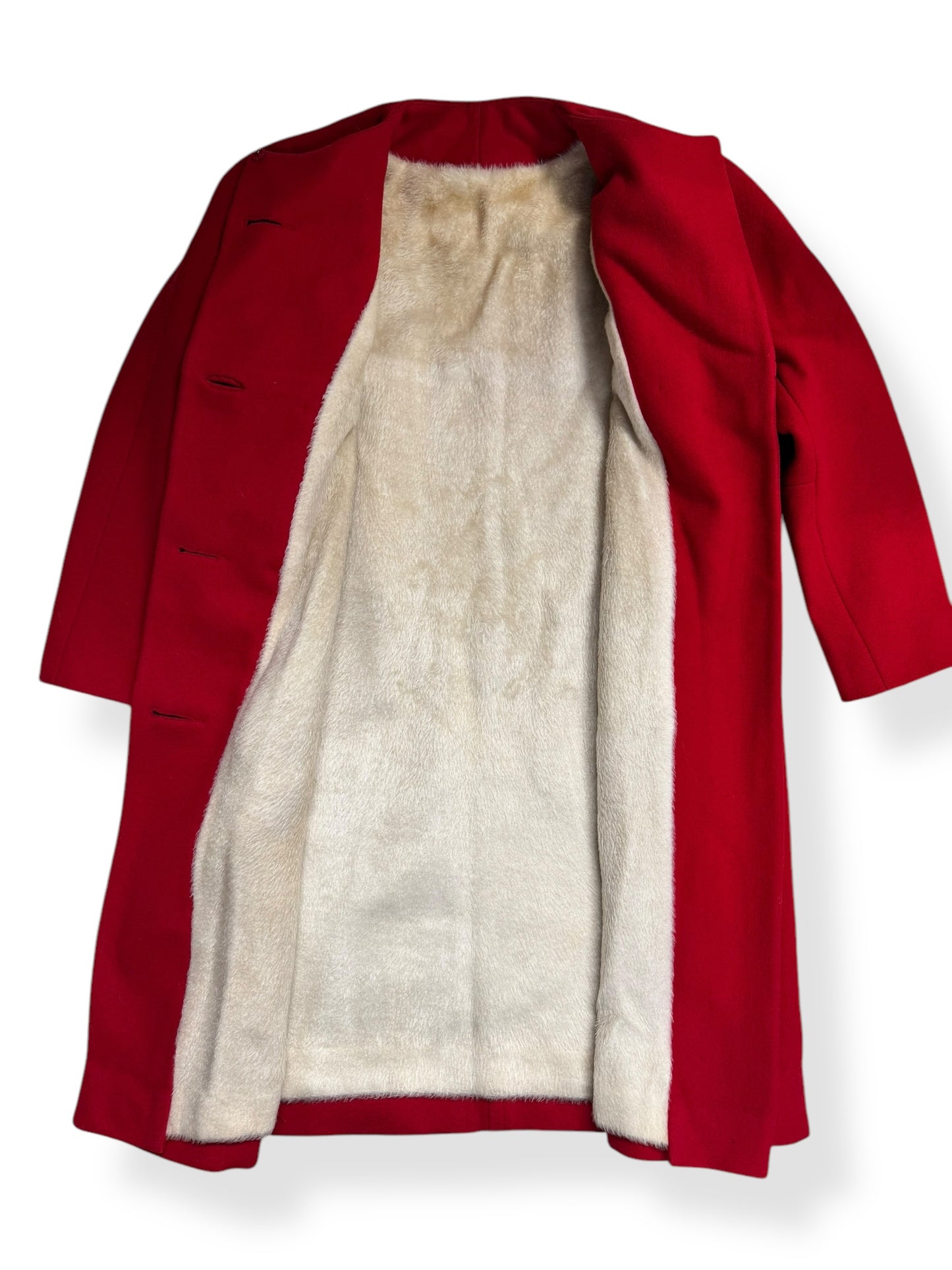 Open view of 1960s Red Wool Lined Coat L