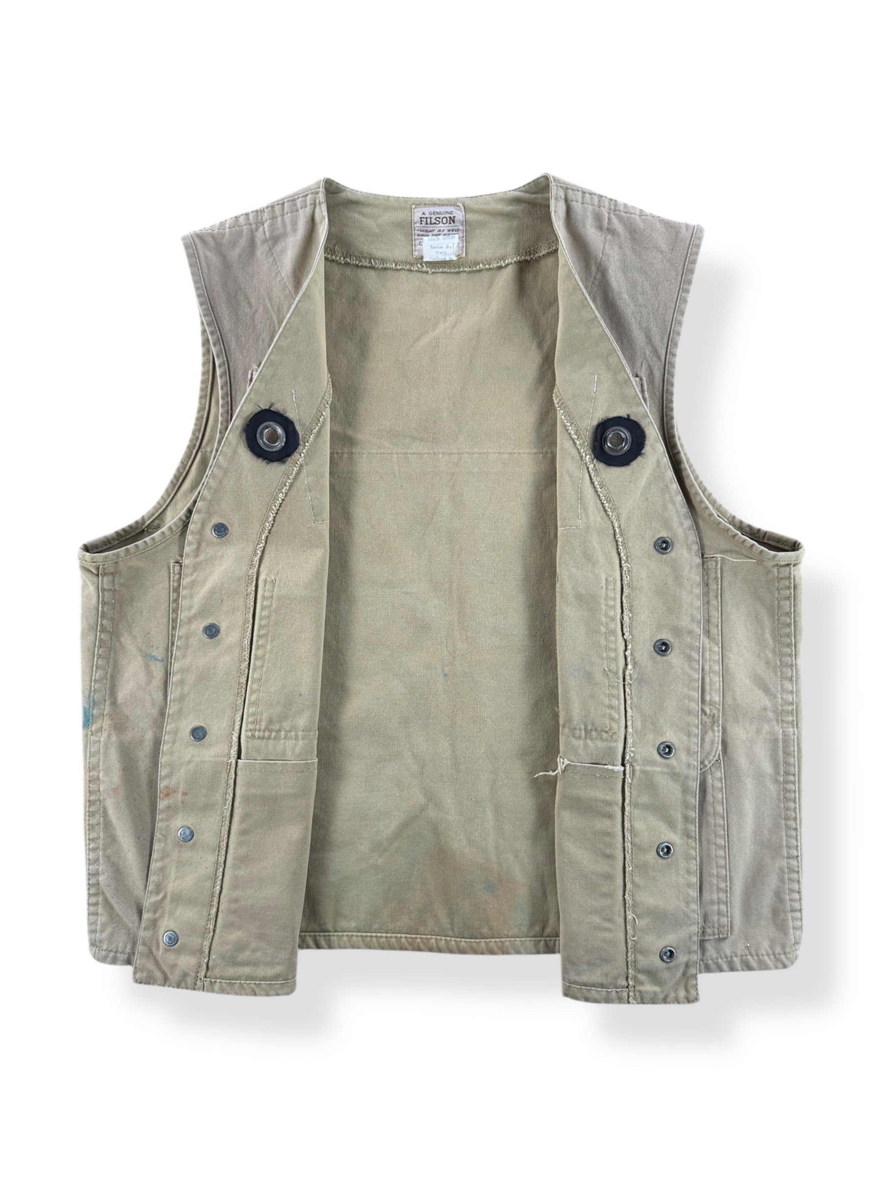 Inside of Vintage Filson Style 8 Tin Cloth Vest W/ Custom Pockets & Grommets SZ 38