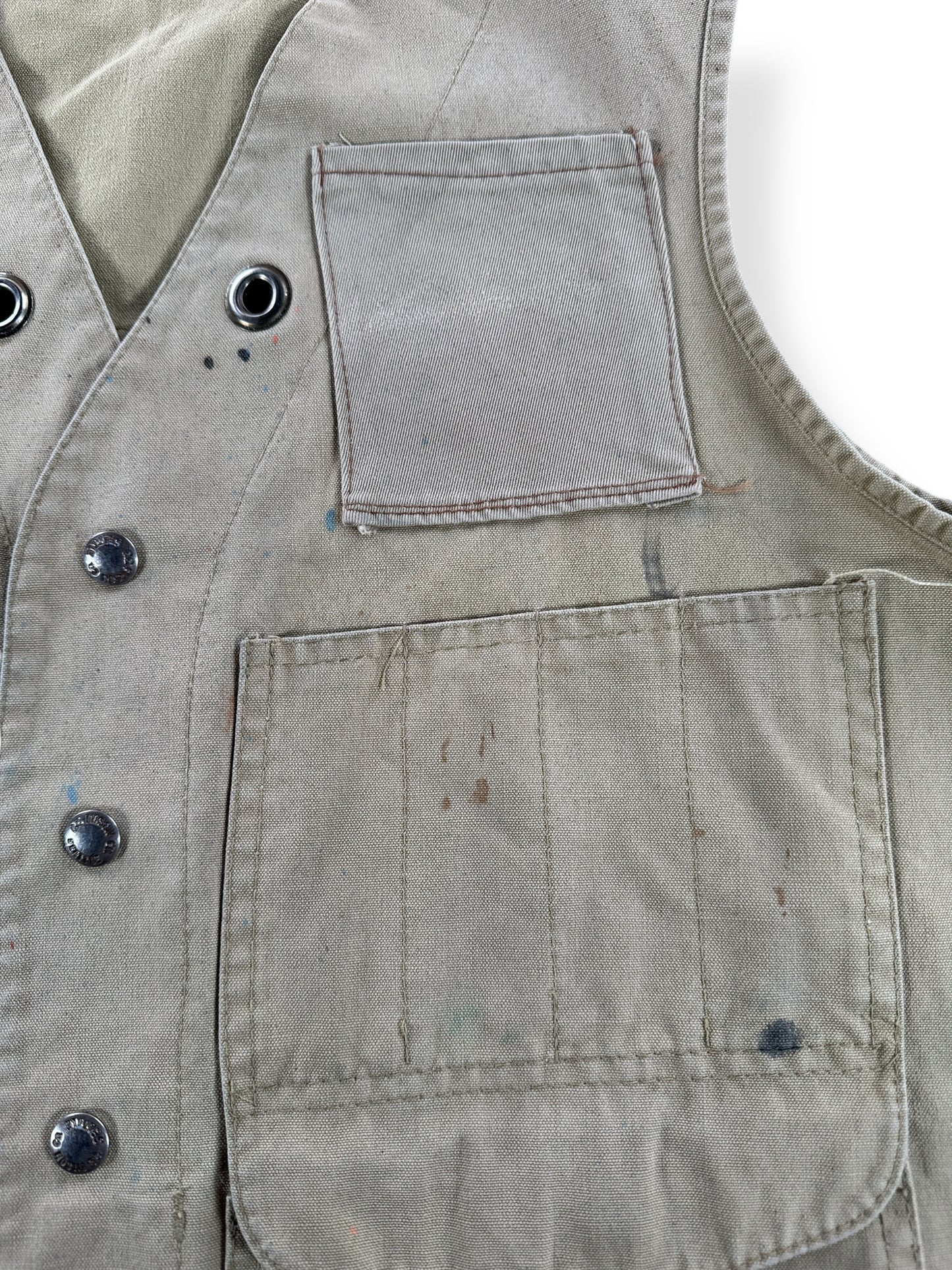 Pocket on Vintage Filson Style 8 Tin Cloth Vest W/ Custom Pockets & Grommets SZ 38