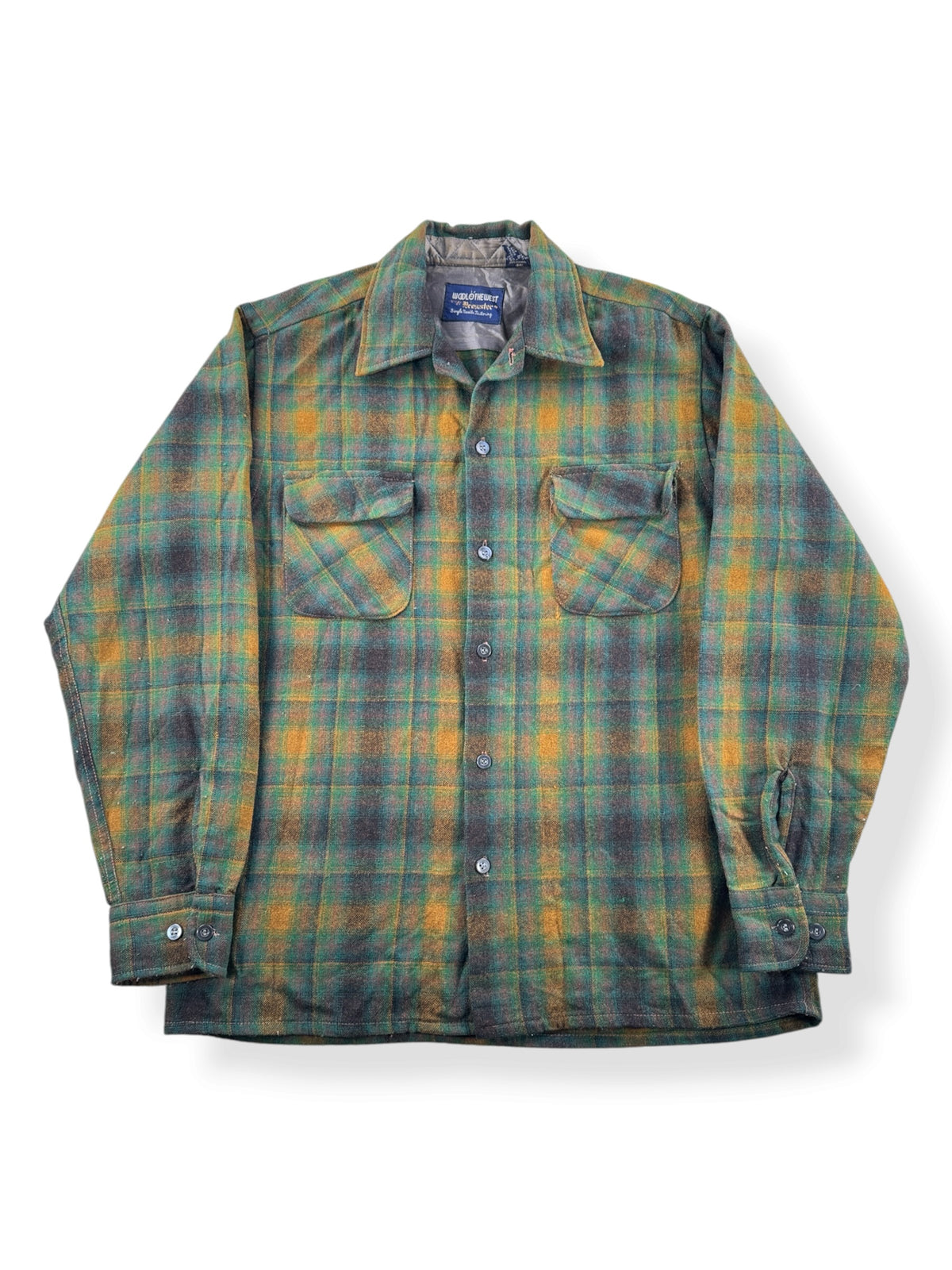 Front of Vintage Wool O' The West Shadow Plaid Flannel SZ S