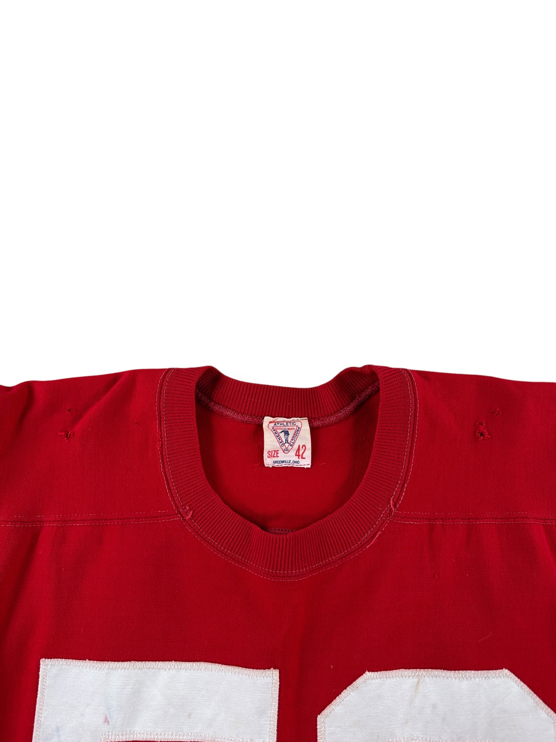 Collar on Vintage General Athletic Products Red "56" Durene Jersey SZ 42 (Fits M)